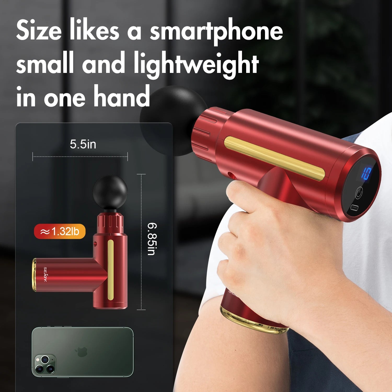 Portable Fascia Massage Gun – LED Touch, 4 Heads, USB Rechargeable