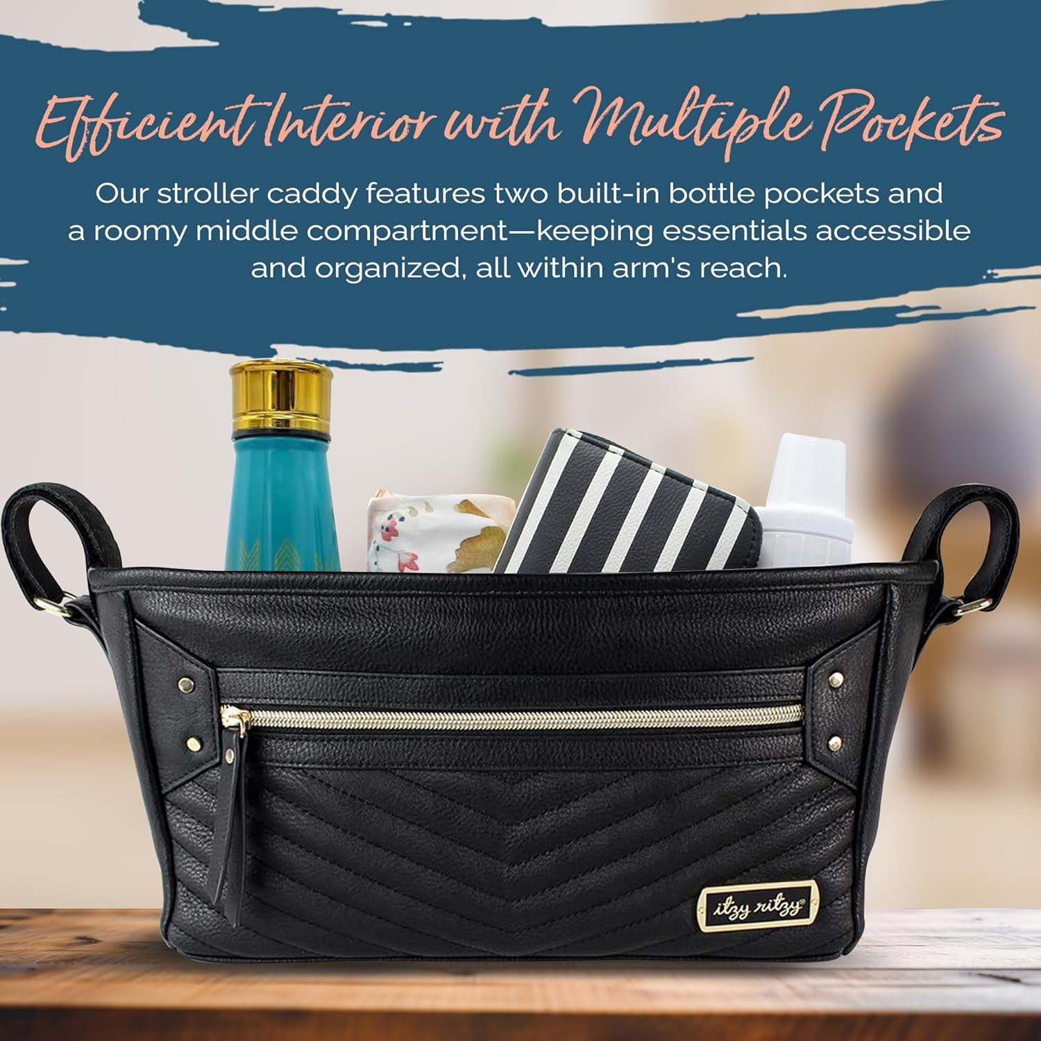 Adjustable Stroller Organizer with Pockets & Zippered Compartment