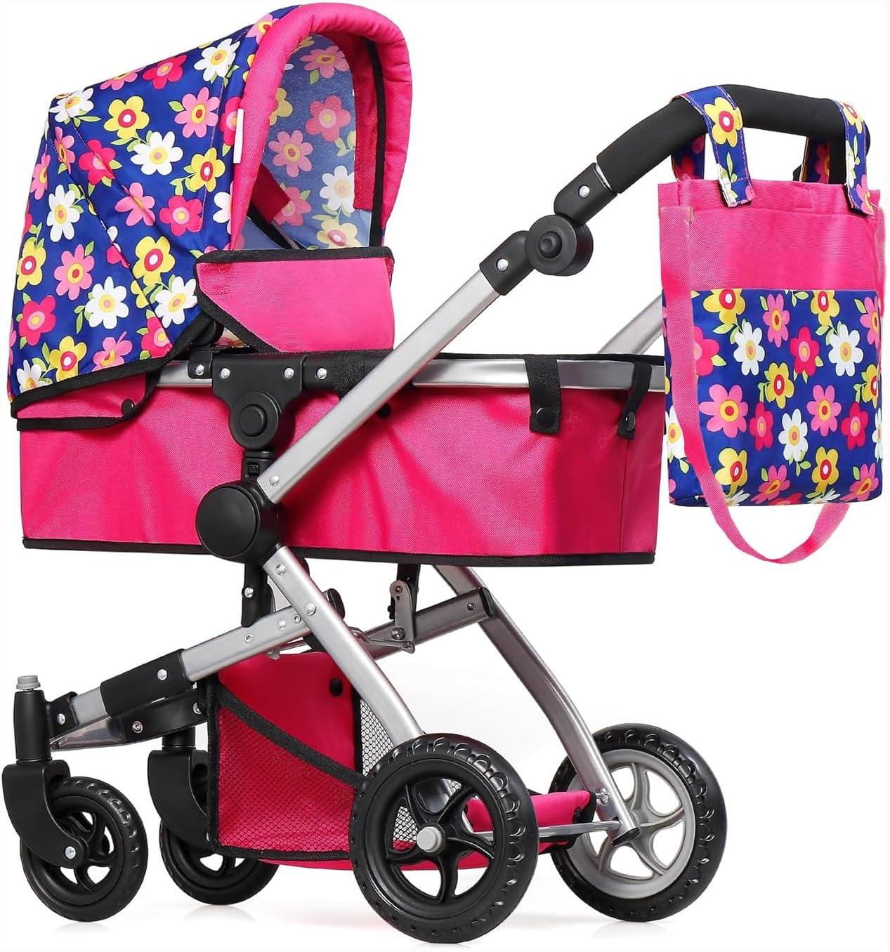 Foldable Baby Doll Stroller with Polka Dots – Adjustable Handle