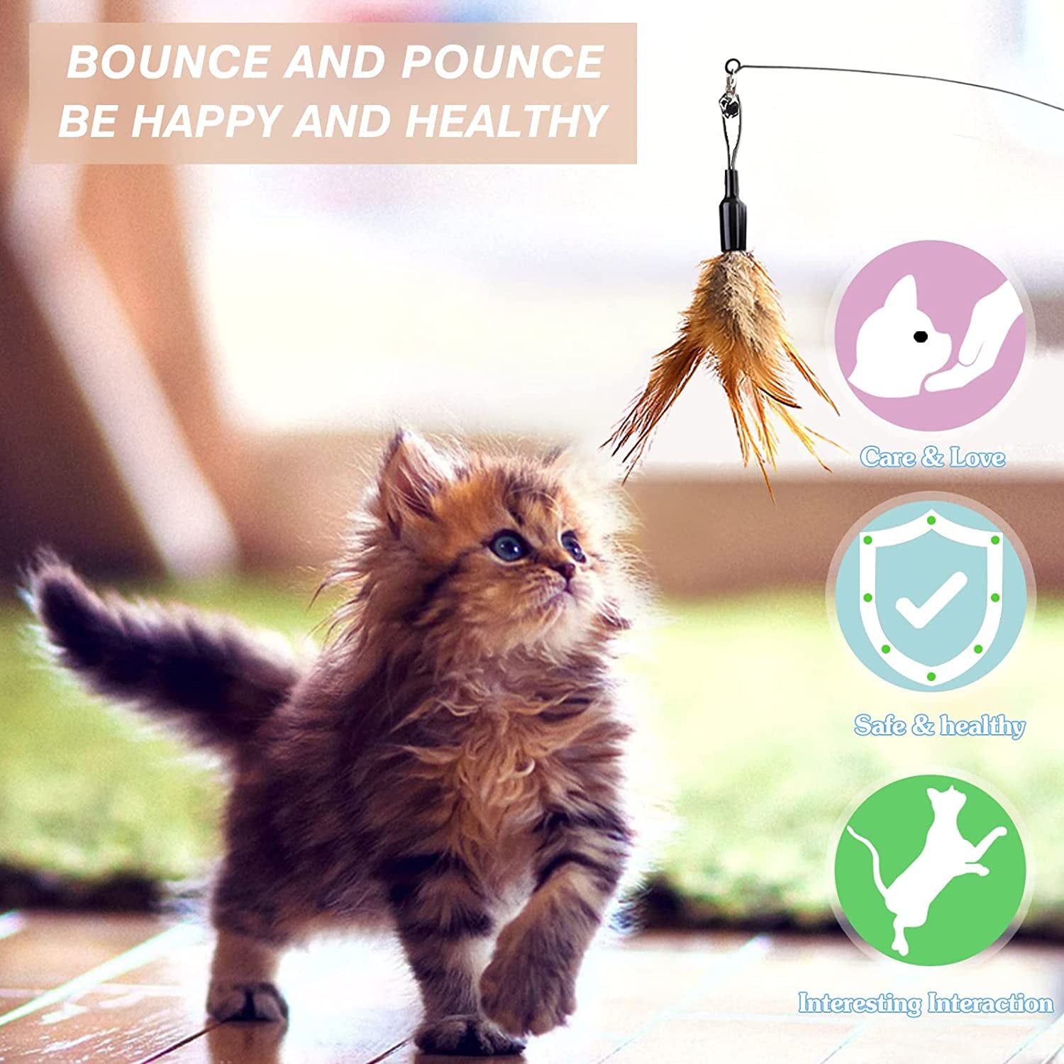 Feather Teaser Cat Toy – 34.5" Interactive Wand with Bell for Kittens & Cats