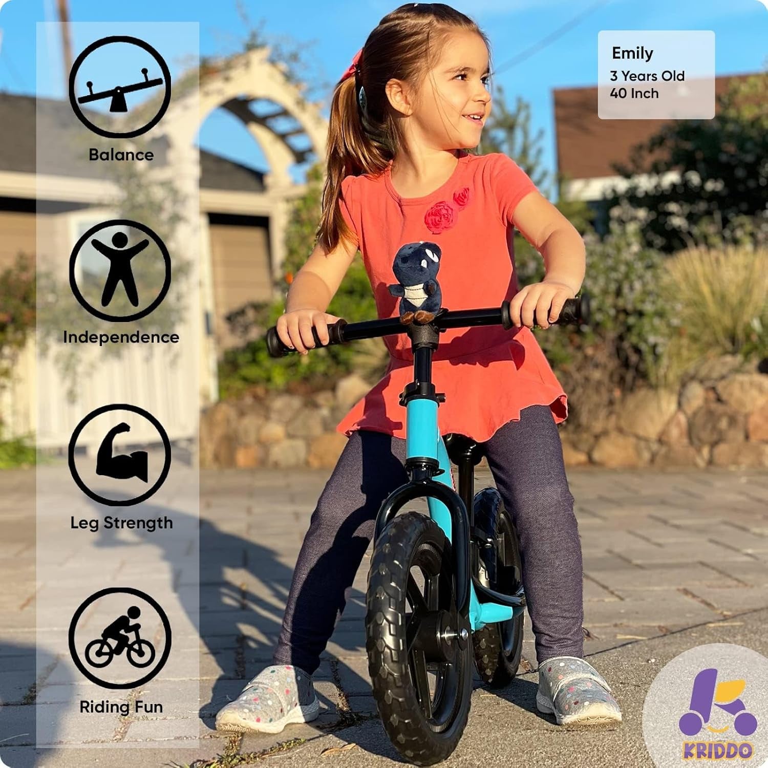 Toddler Balance Bike for Ages 2–5 with Stuffed Animal – Blue