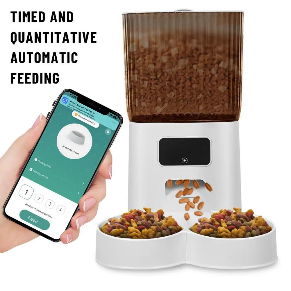 Smart Pet Feeder with Dual Bowls – 5L WiFi Automatic Food Dispenser