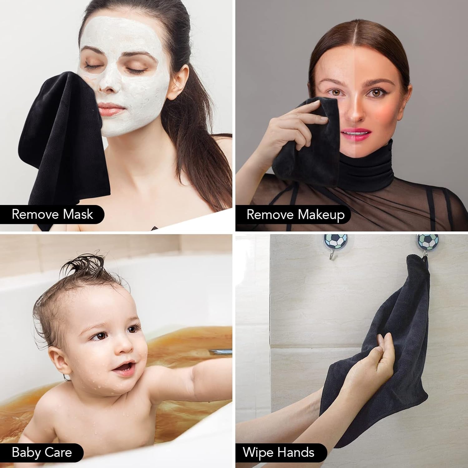 Reusable Microfiber Facial Washcloths – 12" x 12" Makeup Remover