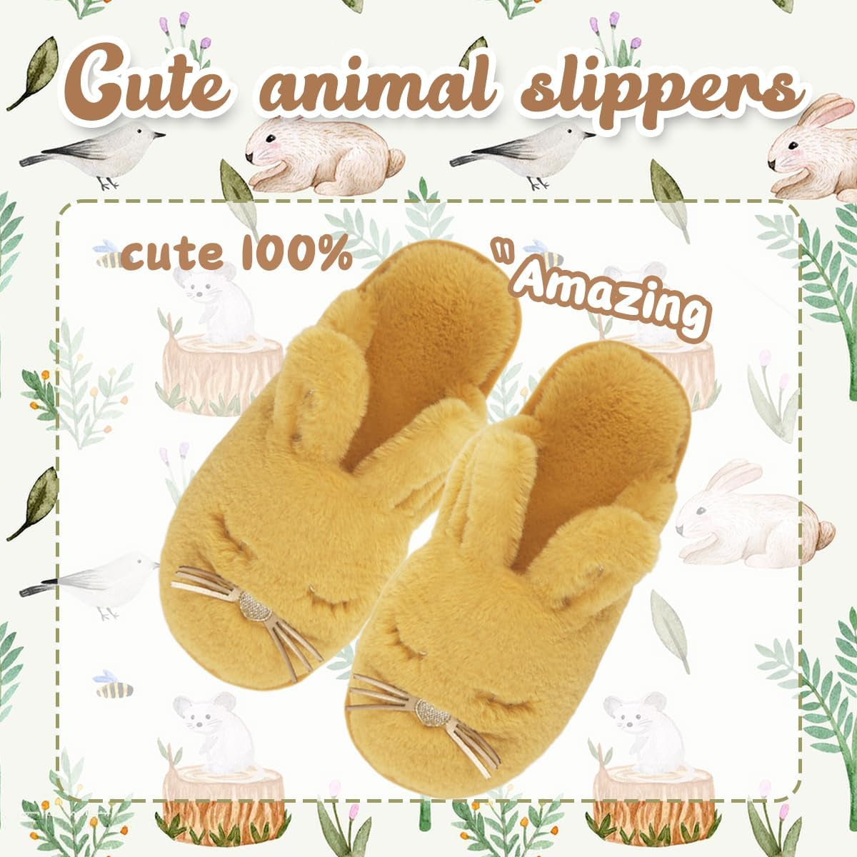 Cute Bunny Slippers for Women – Fuzzy Memory Foam Indoor/Outdoor