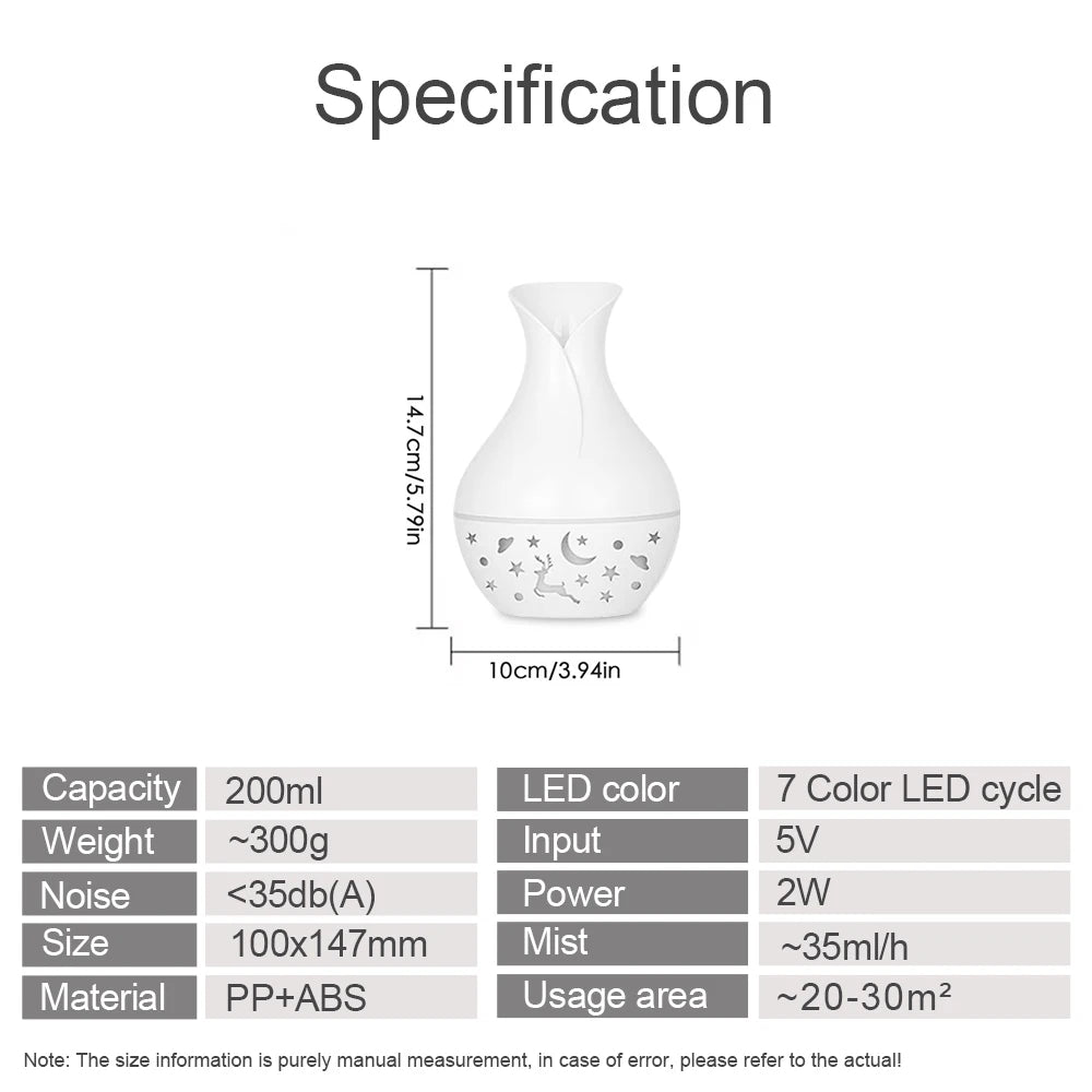 Mini USB Aroma Diffuser – 200ml Ultrasonic Cool Mist Humidifier