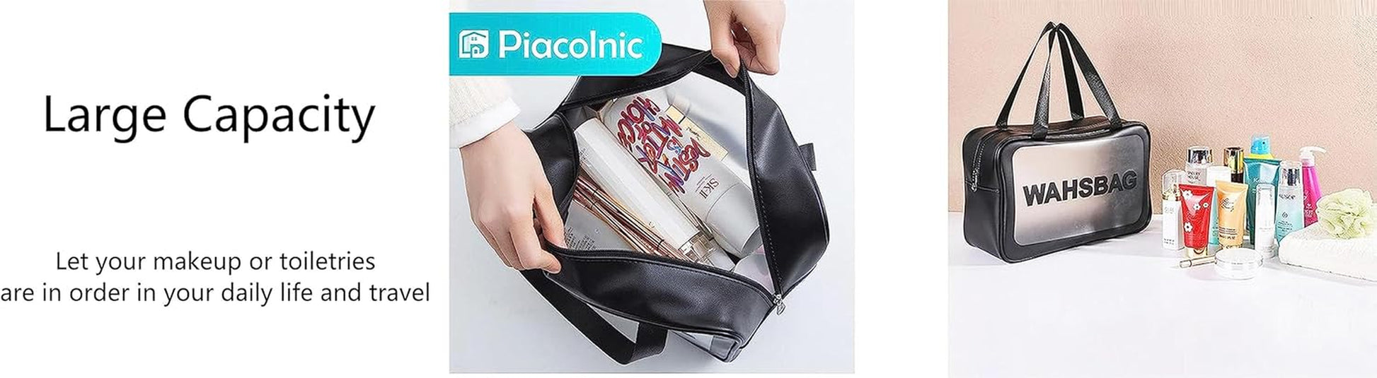 Translucent Waterproof Makeup Bag – Large Travel Toiletry Organizer (Black)
