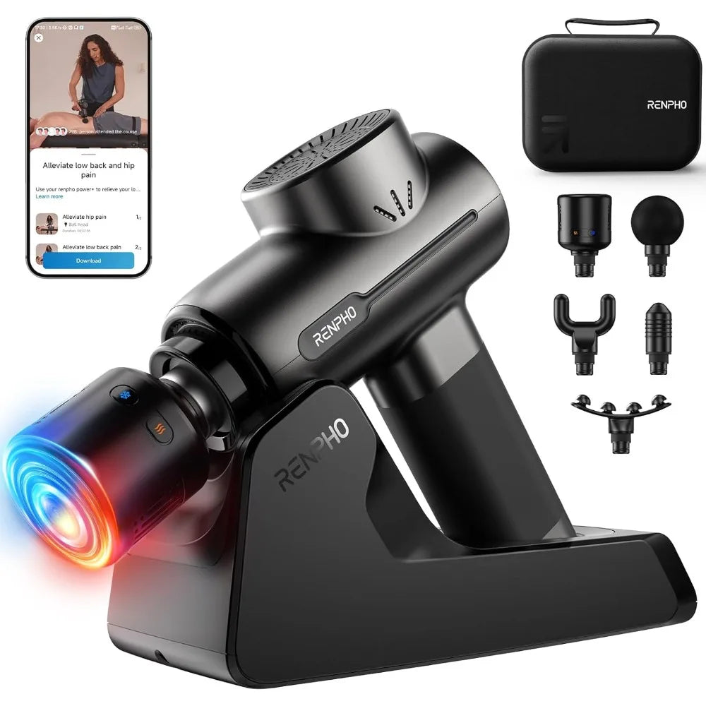 Hot & Cold Massage Gun – Bluetooth, Deep Tissue, Charging Stand