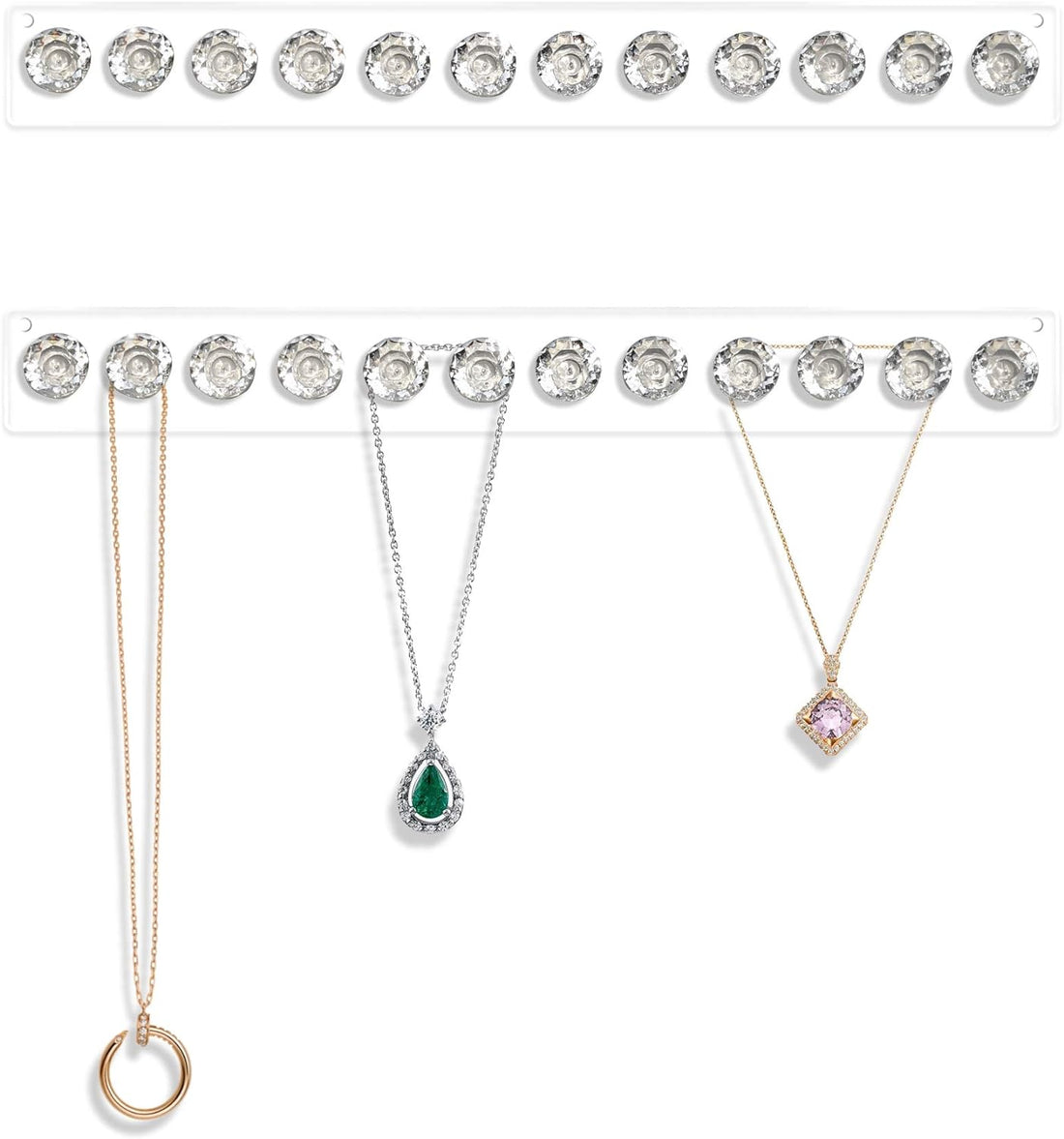 2-Pack Acrylic Necklace Holder – Wall Mounted Jewelry Organizer with 12 Hooks
