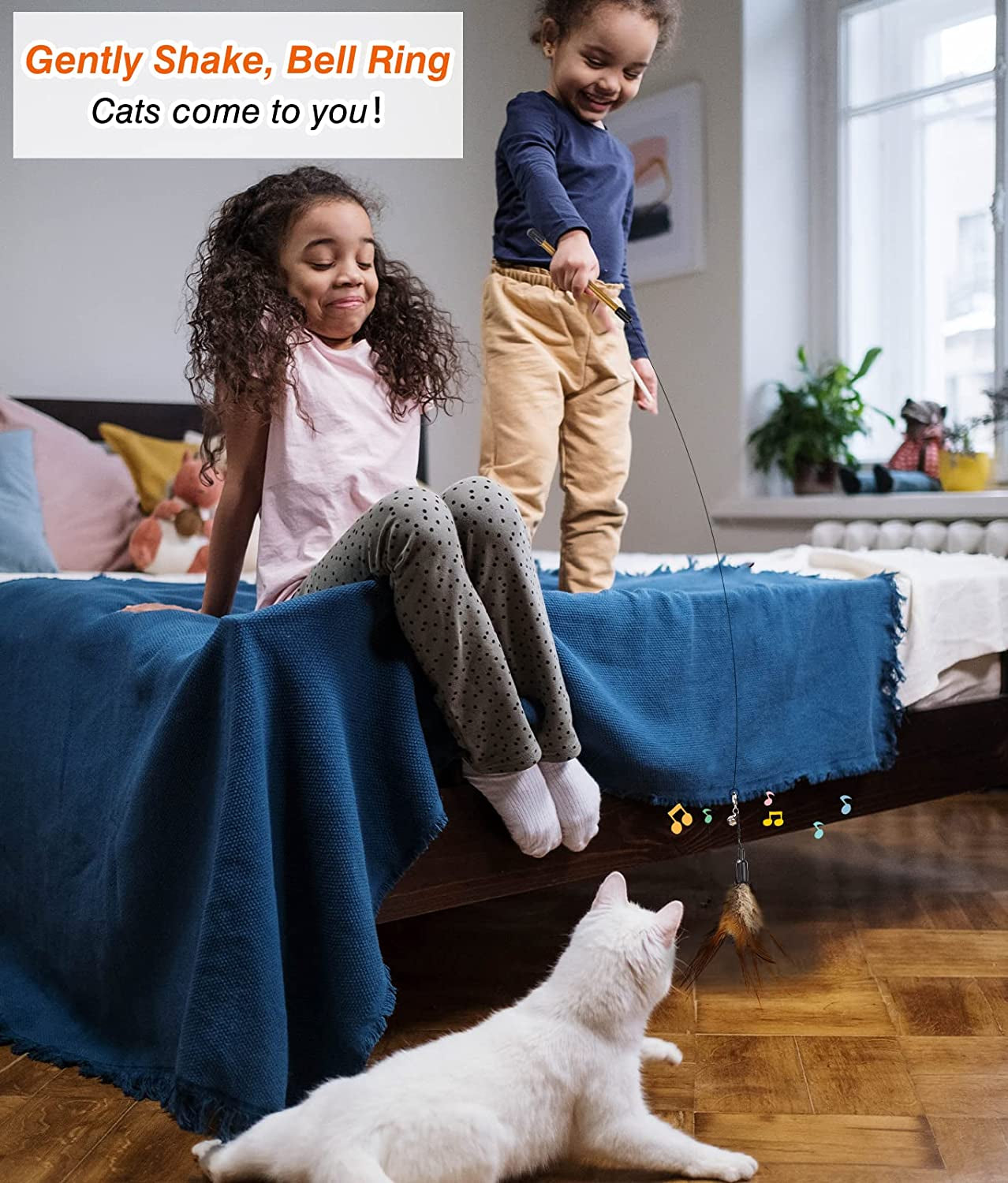 Feather Teaser Cat Toy – 34.5" Interactive Wand with Bell for Kittens & Cats
