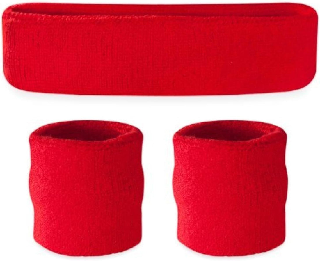 Sweatbands Set – Headband & 2 Wristbands for Sports & Gym