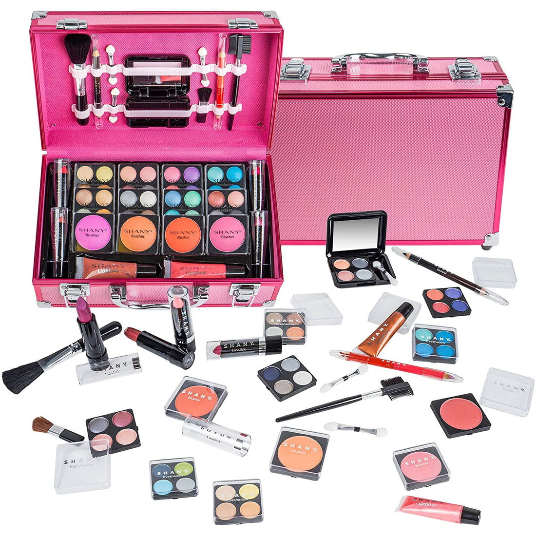 Makeup Train Case with Full Pro Makeup Set – Pink Organizer Kit