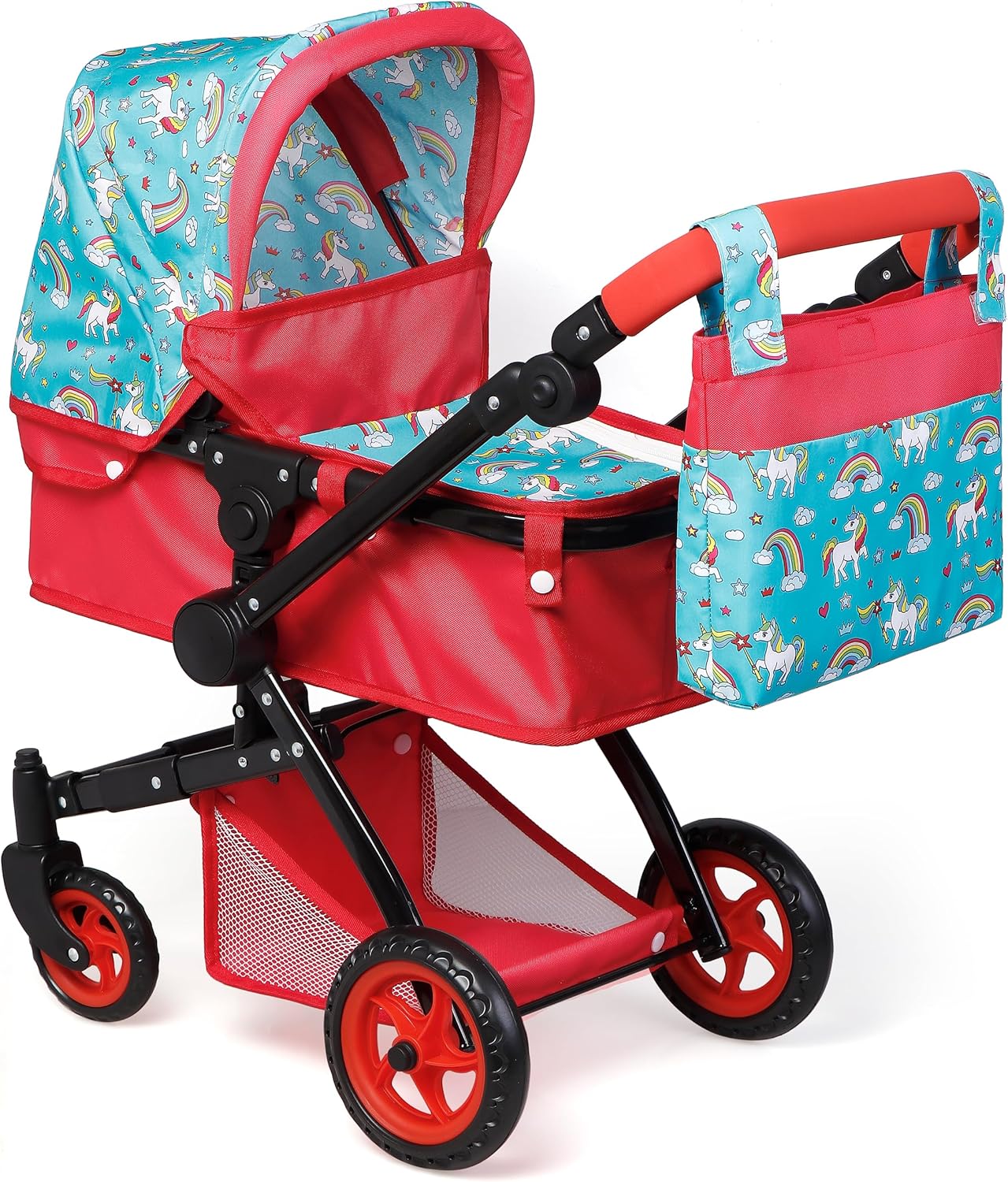 Foldable Baby Doll Stroller with Polka Dots – Adjustable Handle