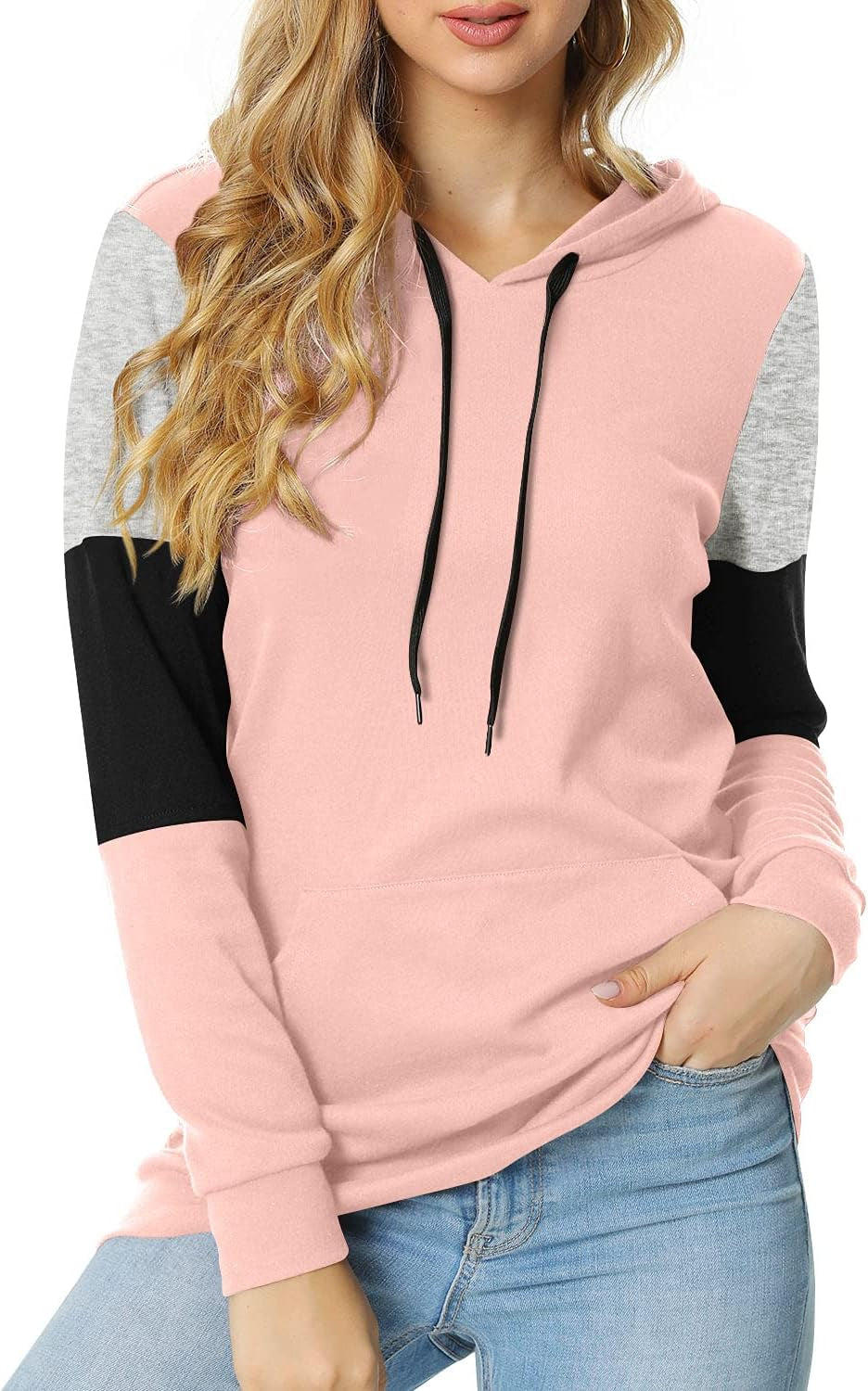 Color Block Hoodie – Women’s Casual Long Sleeve Pullover with Pocket