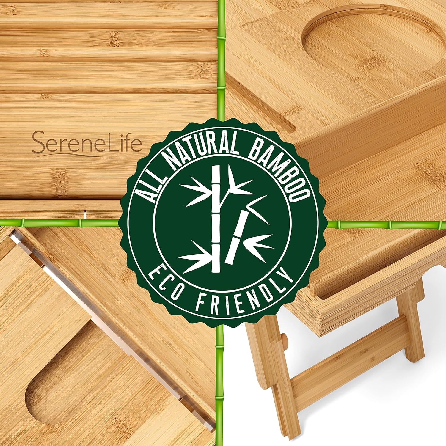 Bamboo Bath Caddy & Bed Tray Combo – Adjustable Waterproof Tray