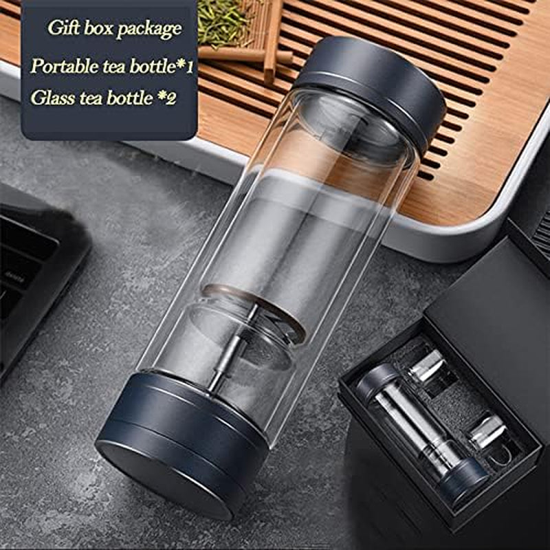 Portable Glass Tea Infuser Bottle – Double Walled with Cups (15.2oz)