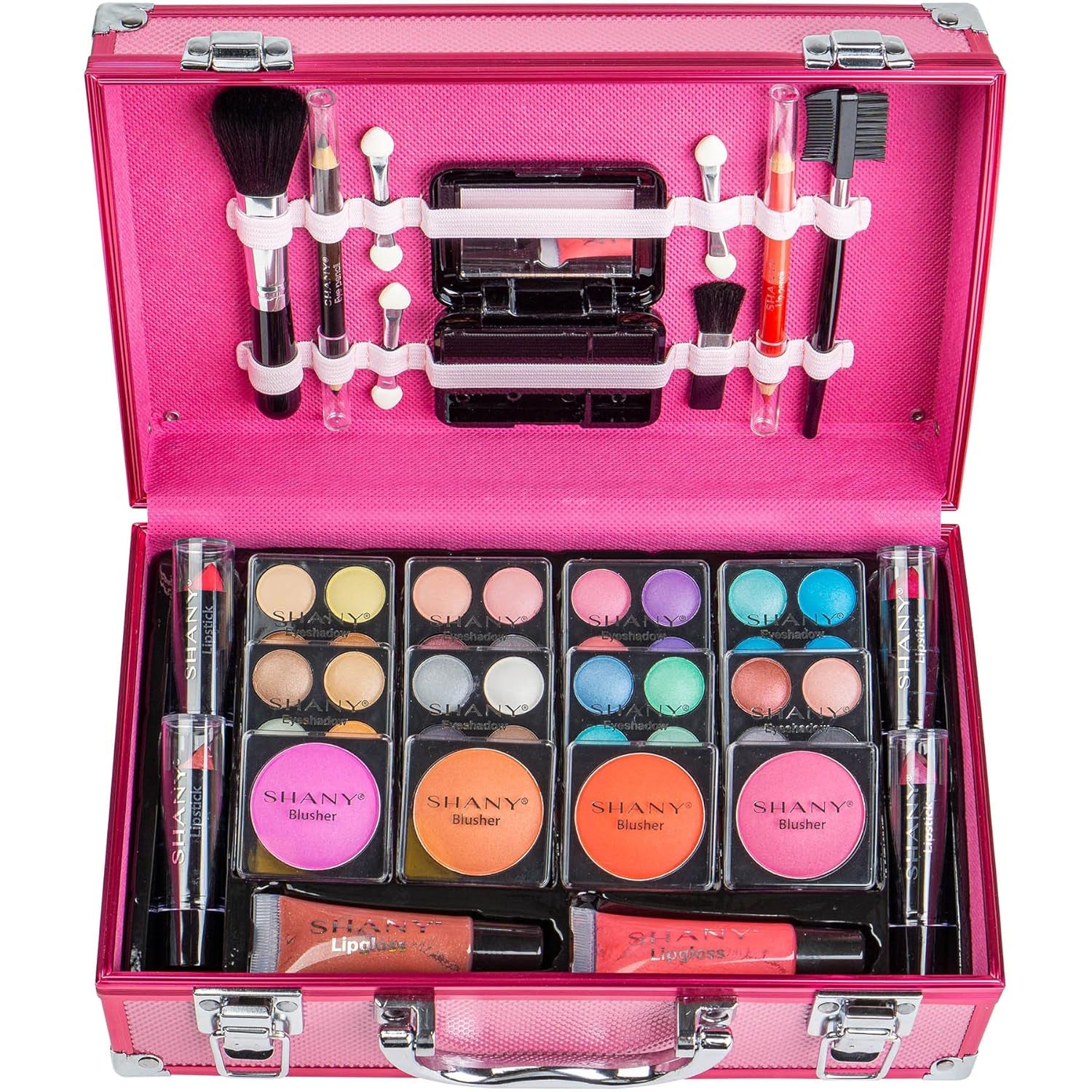 Makeup Train Case with Full Pro Makeup Set – Pink Organizer Kit