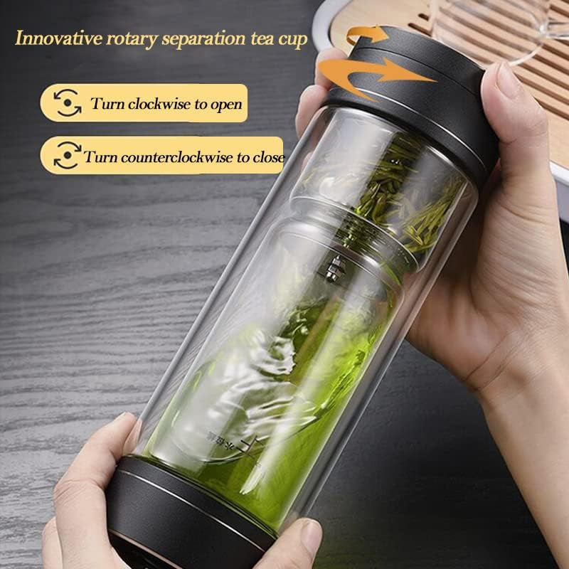Portable Glass Tea Infuser Bottle – Double Walled with Cups (15.2oz)