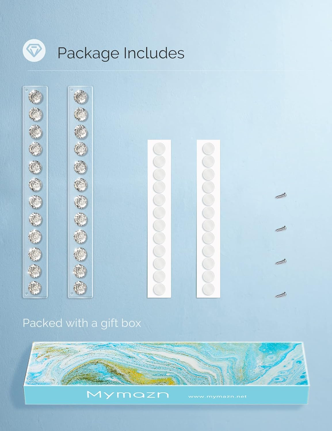2-Pack Acrylic Necklace Holder – Wall Mounted Jewelry Organizer with 12 Hooks