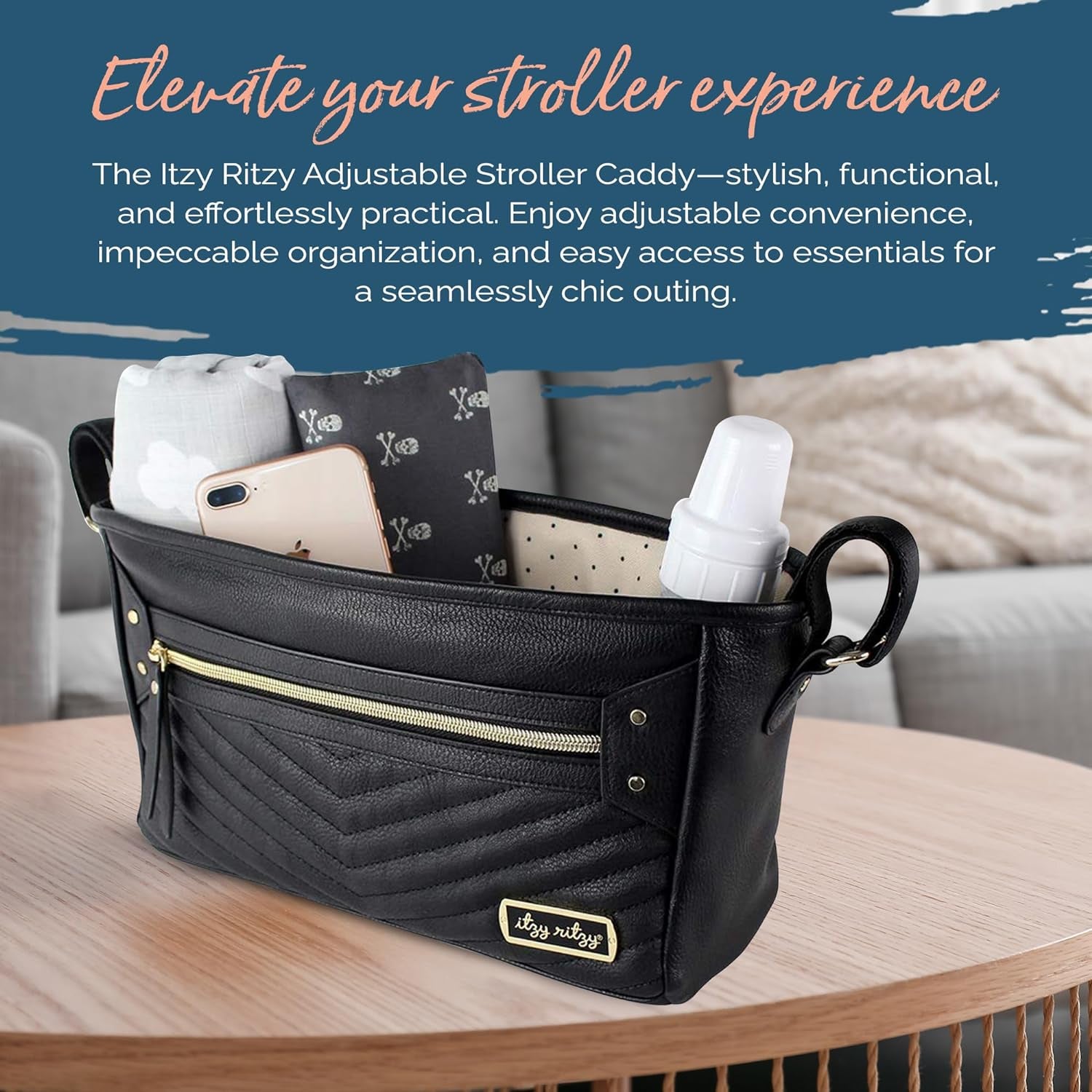 Adjustable Stroller Organizer with Pockets & Zippered Compartment