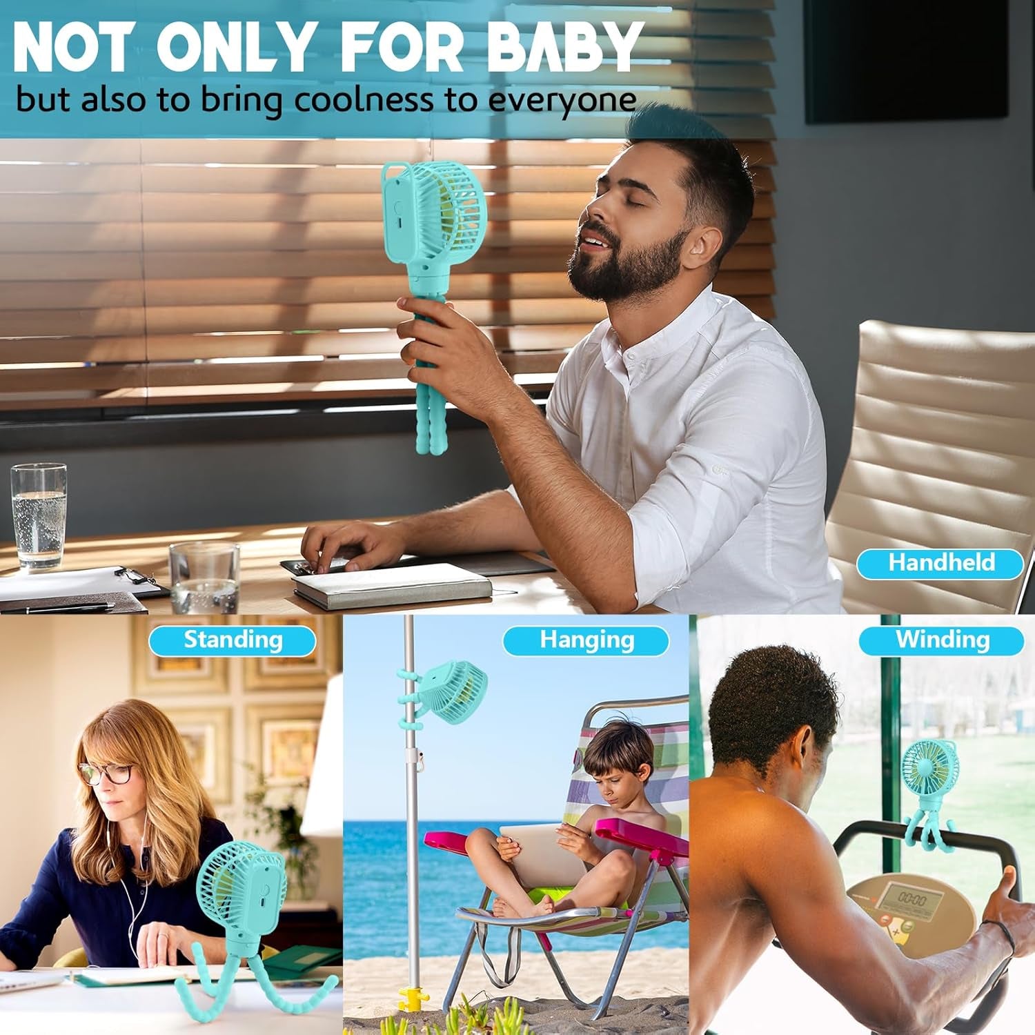 Mini Clip-On Stroller Fan – Flexible Tripod, USB Rechargeable