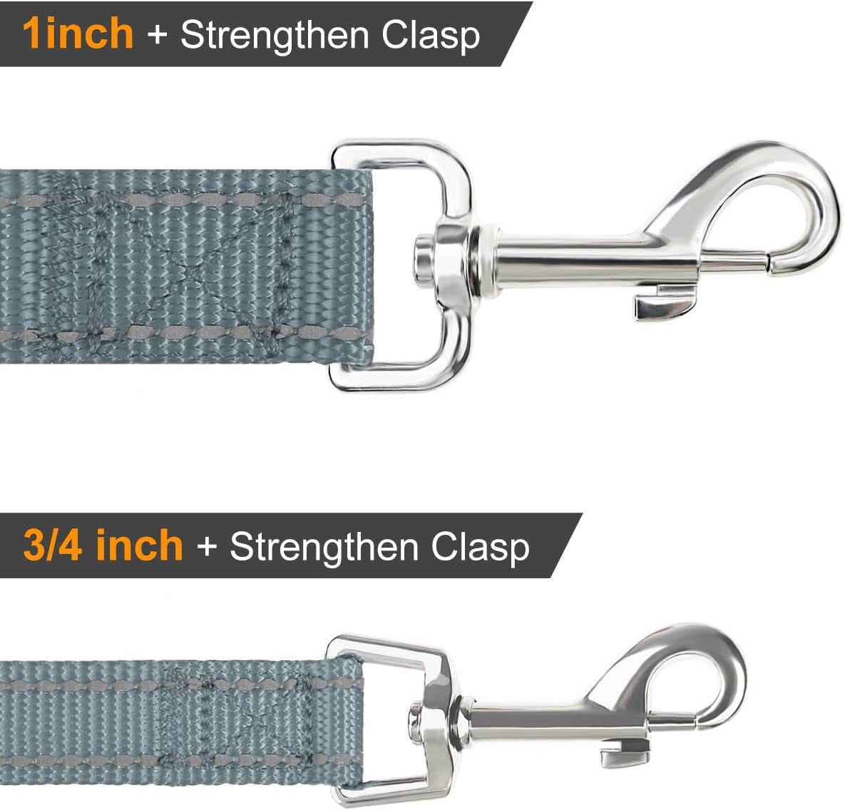 Reflective Dog Leash – 5FT Heavy-Duty Nylon with Padded Handle, Gray