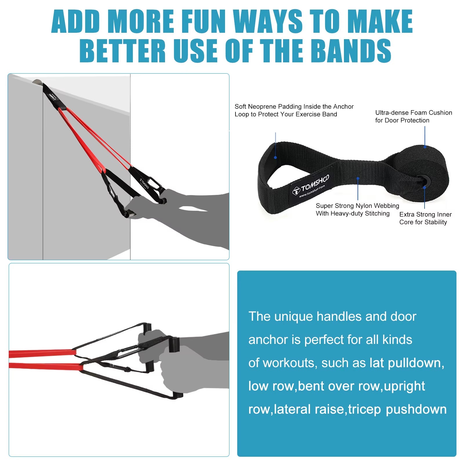 5-Pack Pull-Up Assist Resistance Bands Set with Door Anchor