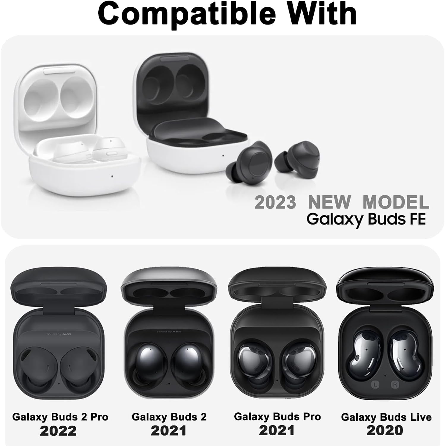 TPU Metal Case for Galaxy Buds FE/2 Pro/Live – Black with Keychain Clip