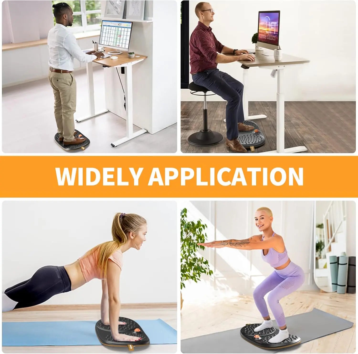 Wooden Standing Desk Balance Board with Rollerball – Anti-Fatigue Mat