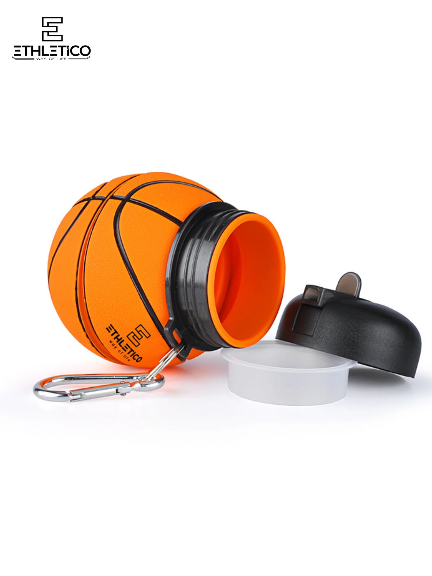 Basketball Silicone Collapsible Water Bottle for Kids, 19oz Leakproof