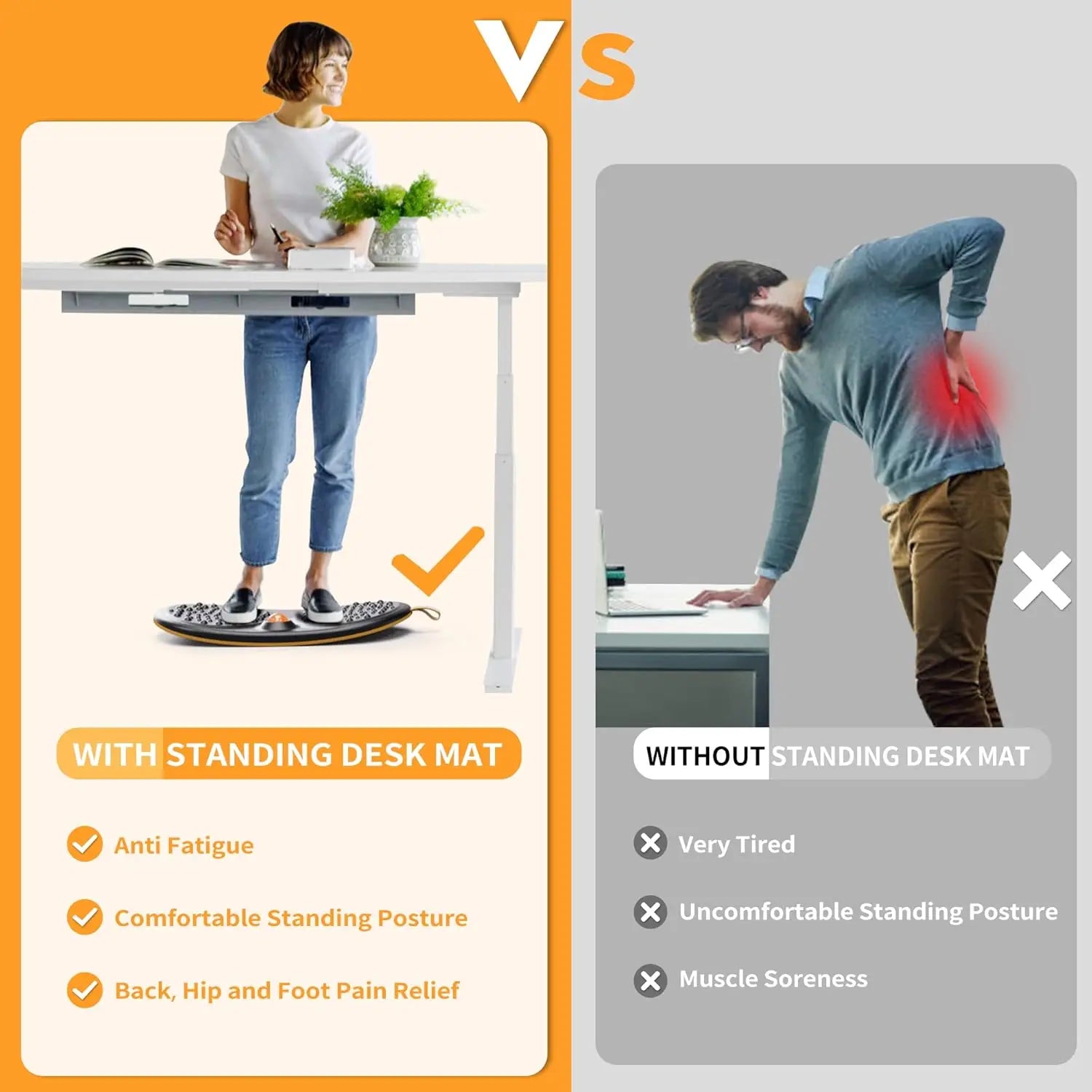 Wooden Standing Desk Balance Board with Rollerball – Anti-Fatigue Mat