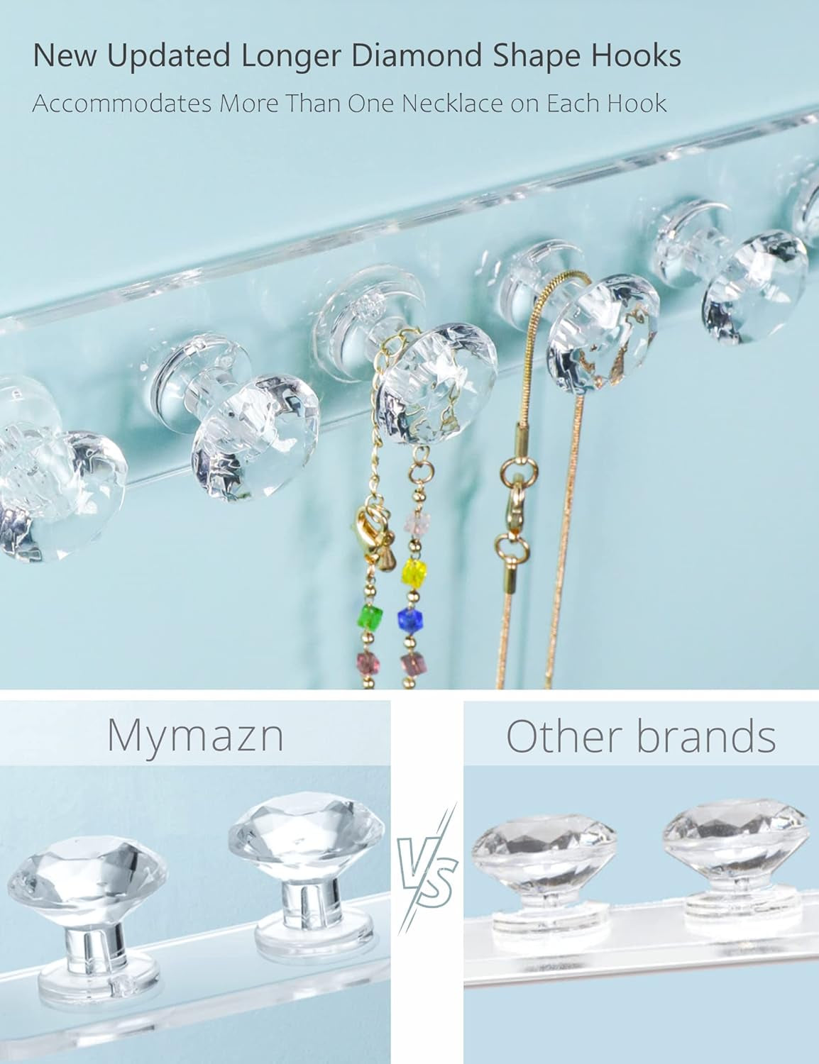2-Pack Acrylic Necklace Holder – Wall Mounted Jewelry Organizer with 12 Hooks
