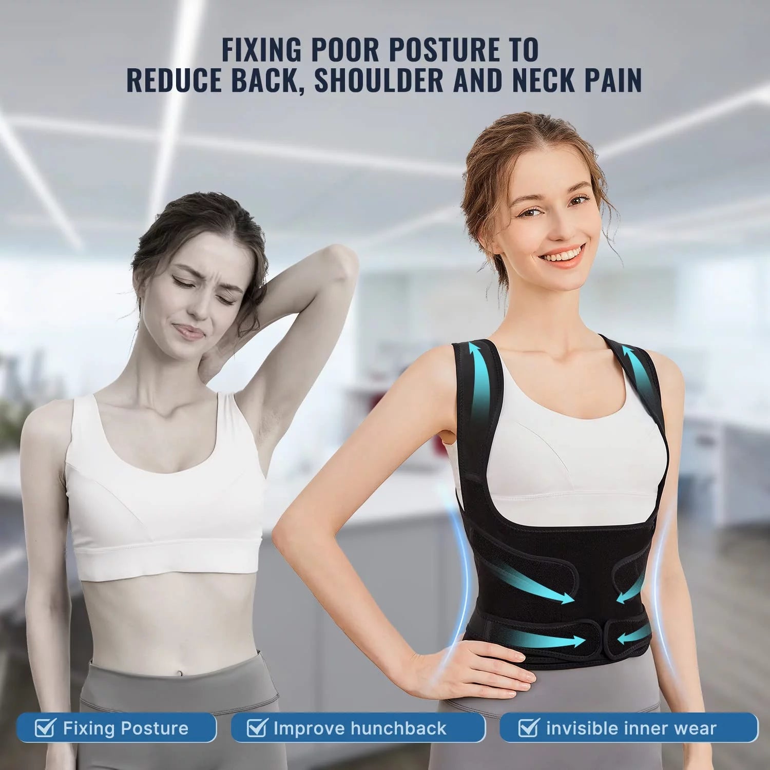 Adjustable Back Brace Posture Corrector for Men and Women – Spine Support for Pain Relief