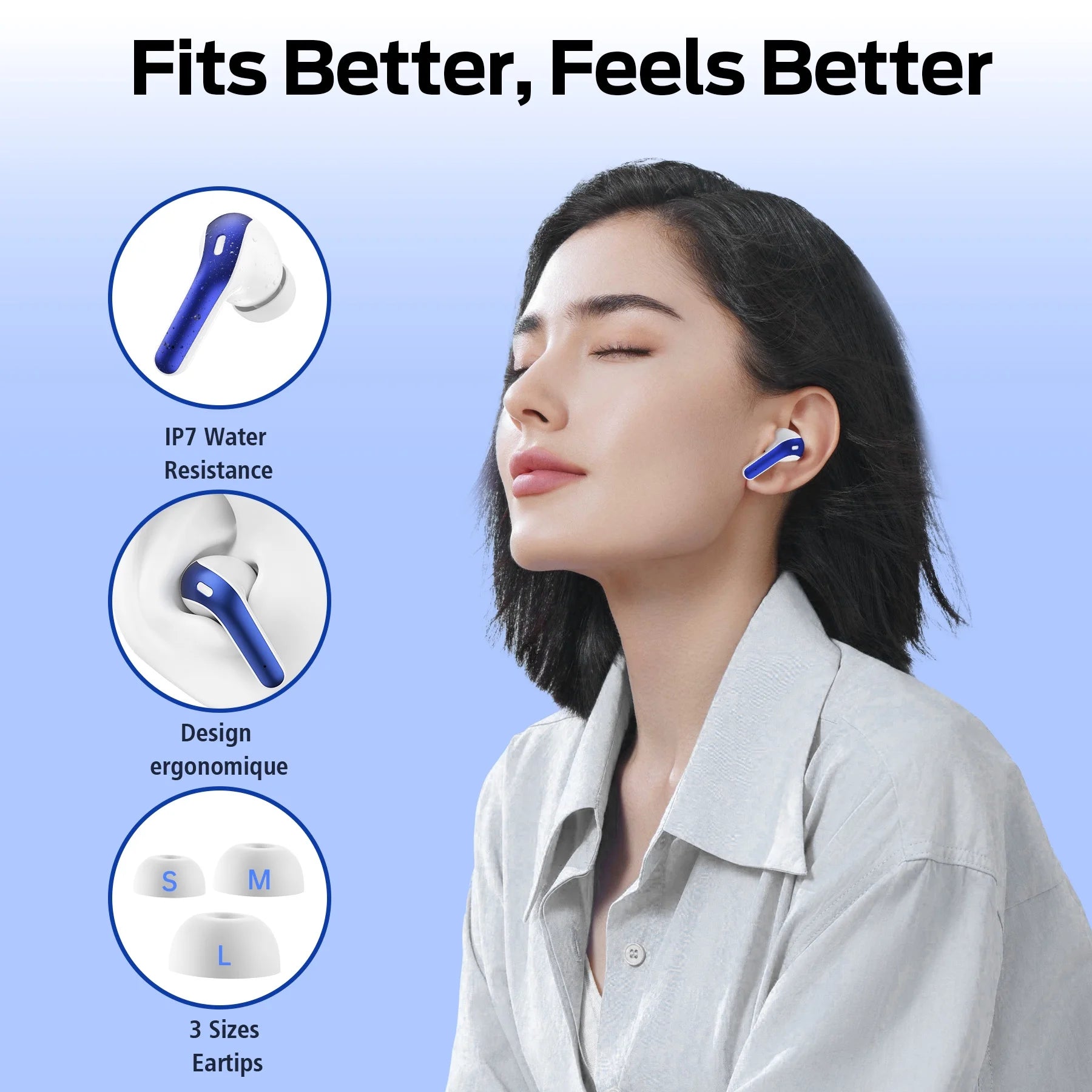 VEATOOL True Wireless Bluetooth Earbuds with Mic, 65H Playtime