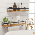 Floating Wall Shelves with Towel Bar – Set of 2 (Carbonized Black)