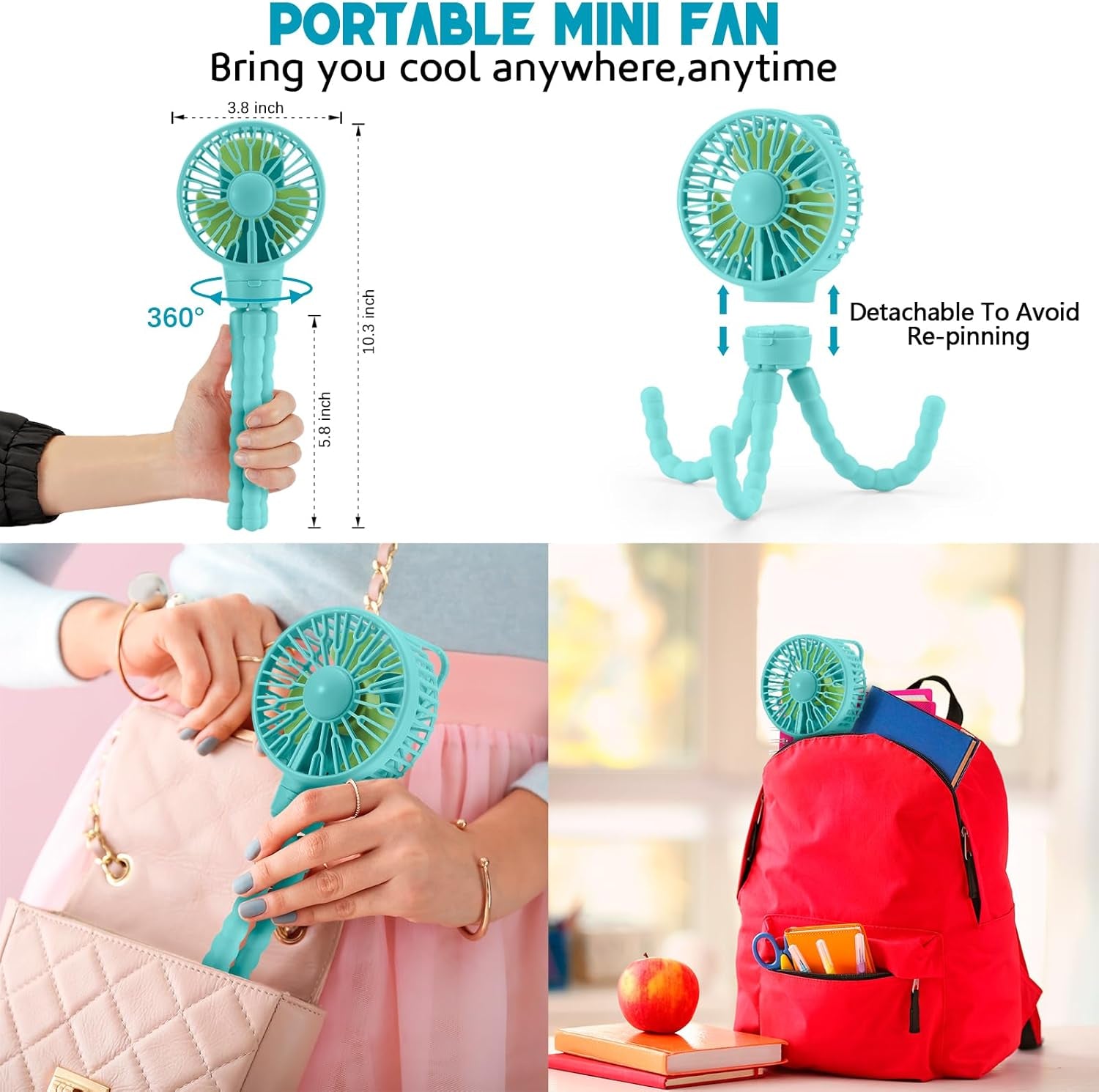 Mini Clip-On Stroller Fan – Flexible Tripod, USB Rechargeable