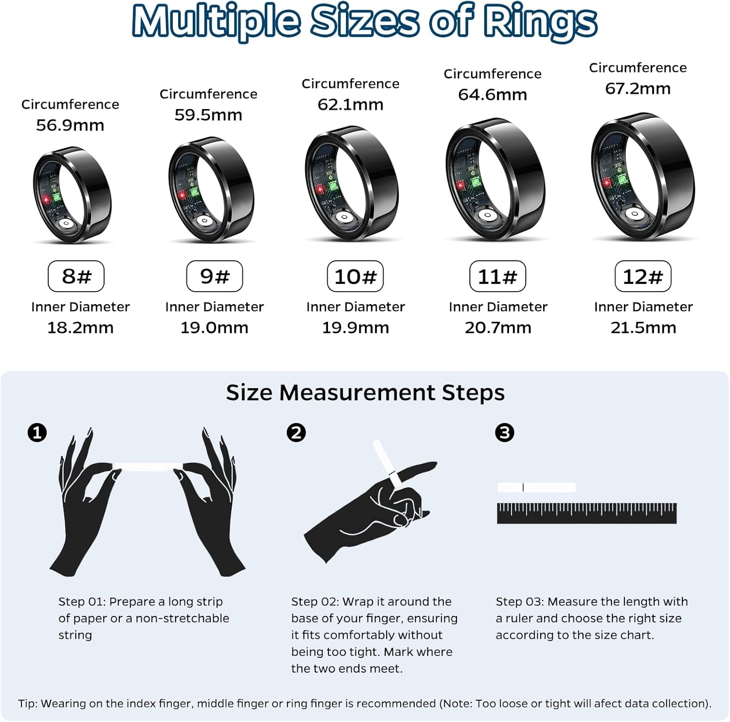 Smart Fitness Ring Health & Sleep Tracker with Air Gestures – Black