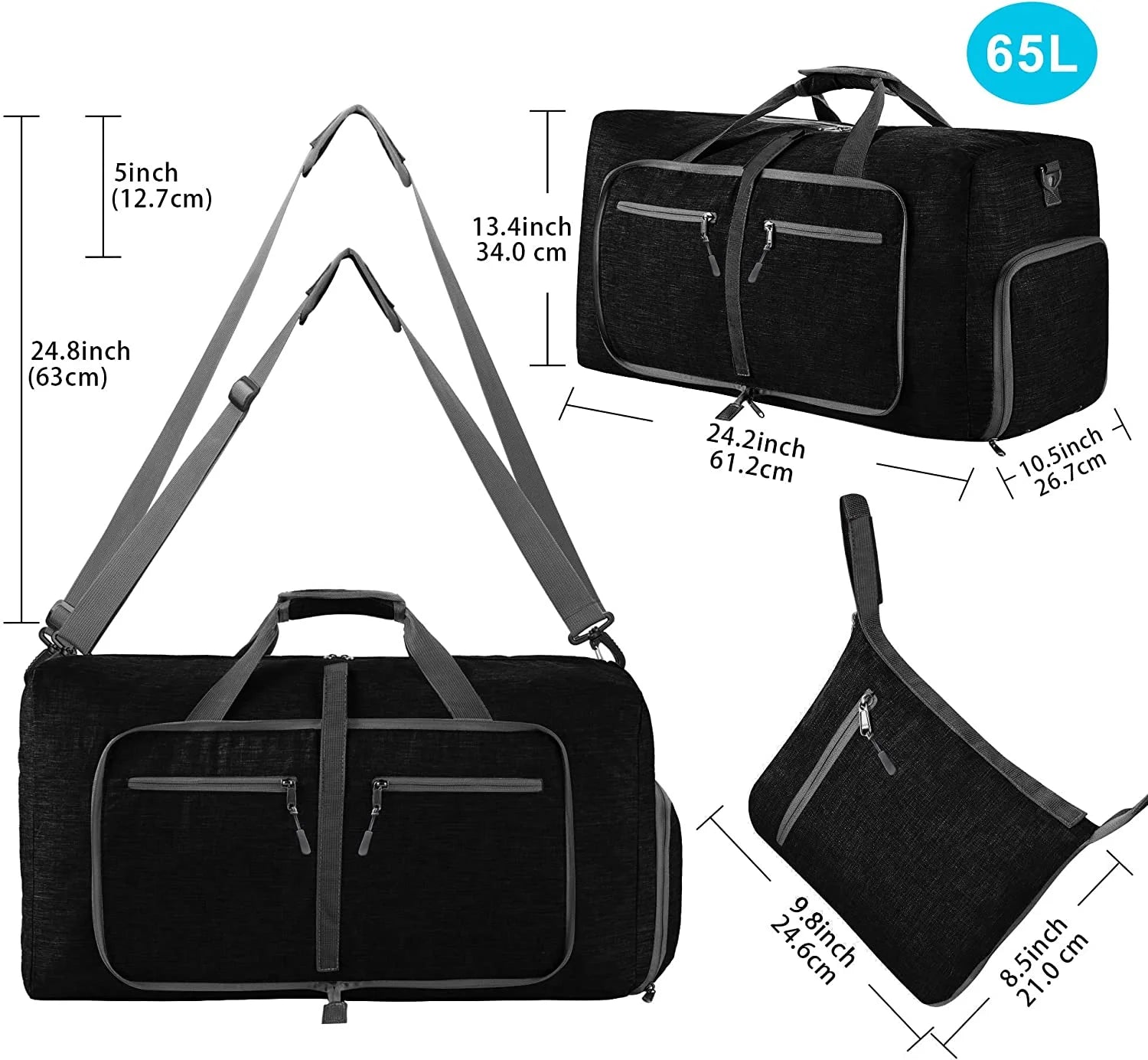Foldable Travel Duffel Bag – Waterproof, Lightweight Gym & Weekender