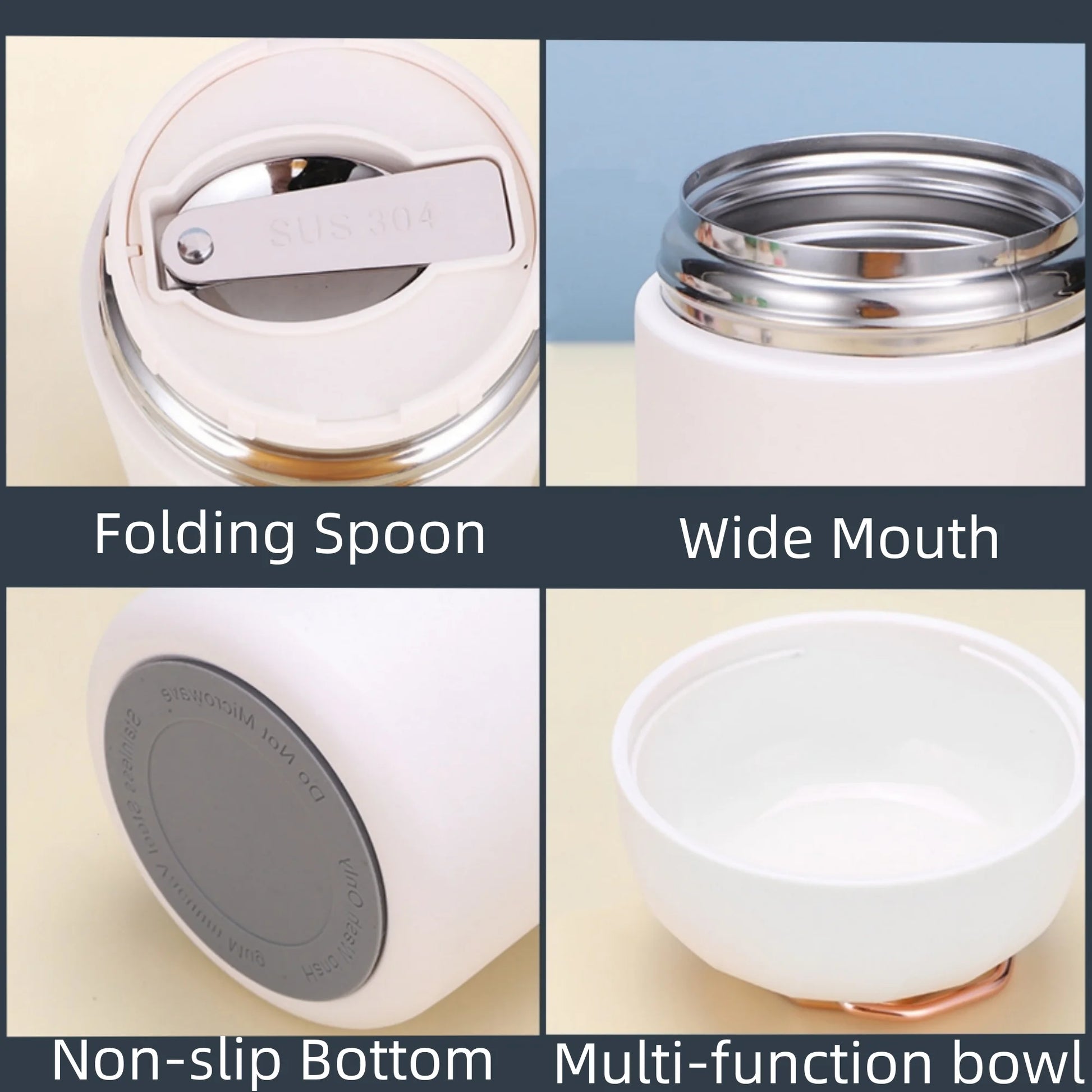 20oz White Stainless Steel Insulated Food Thermos with Spoon