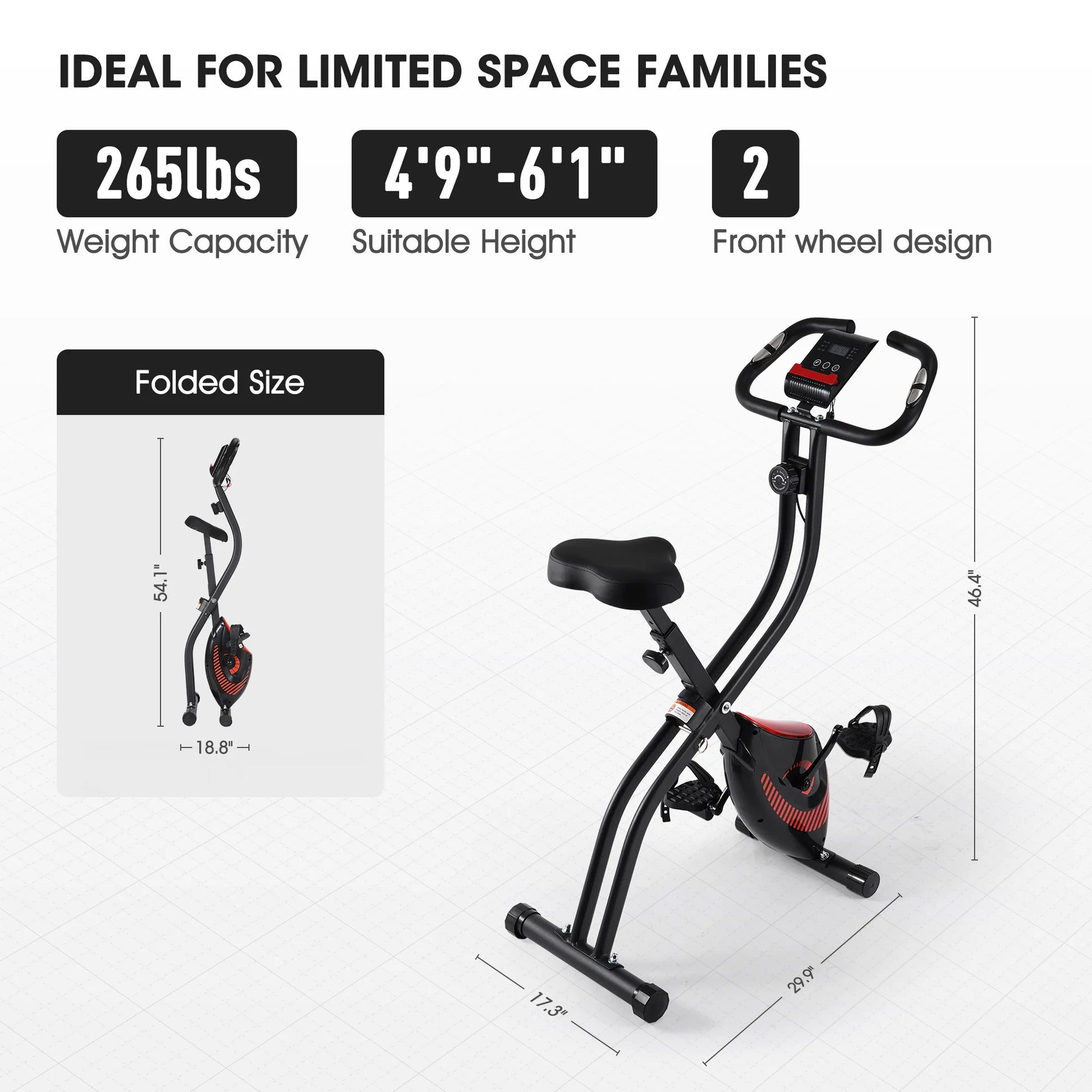 Folding Recumbent Exercise Bike – Stationary Bike with LCD & Phone Holder