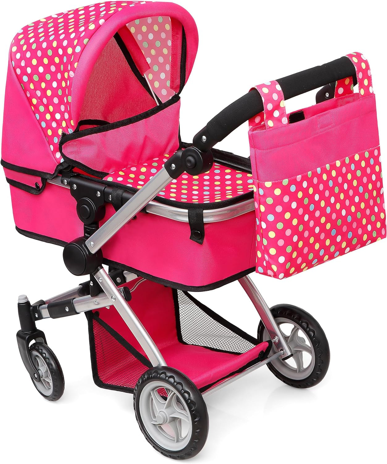 Foldable Baby Doll Stroller with Polka Dots – Adjustable Handle