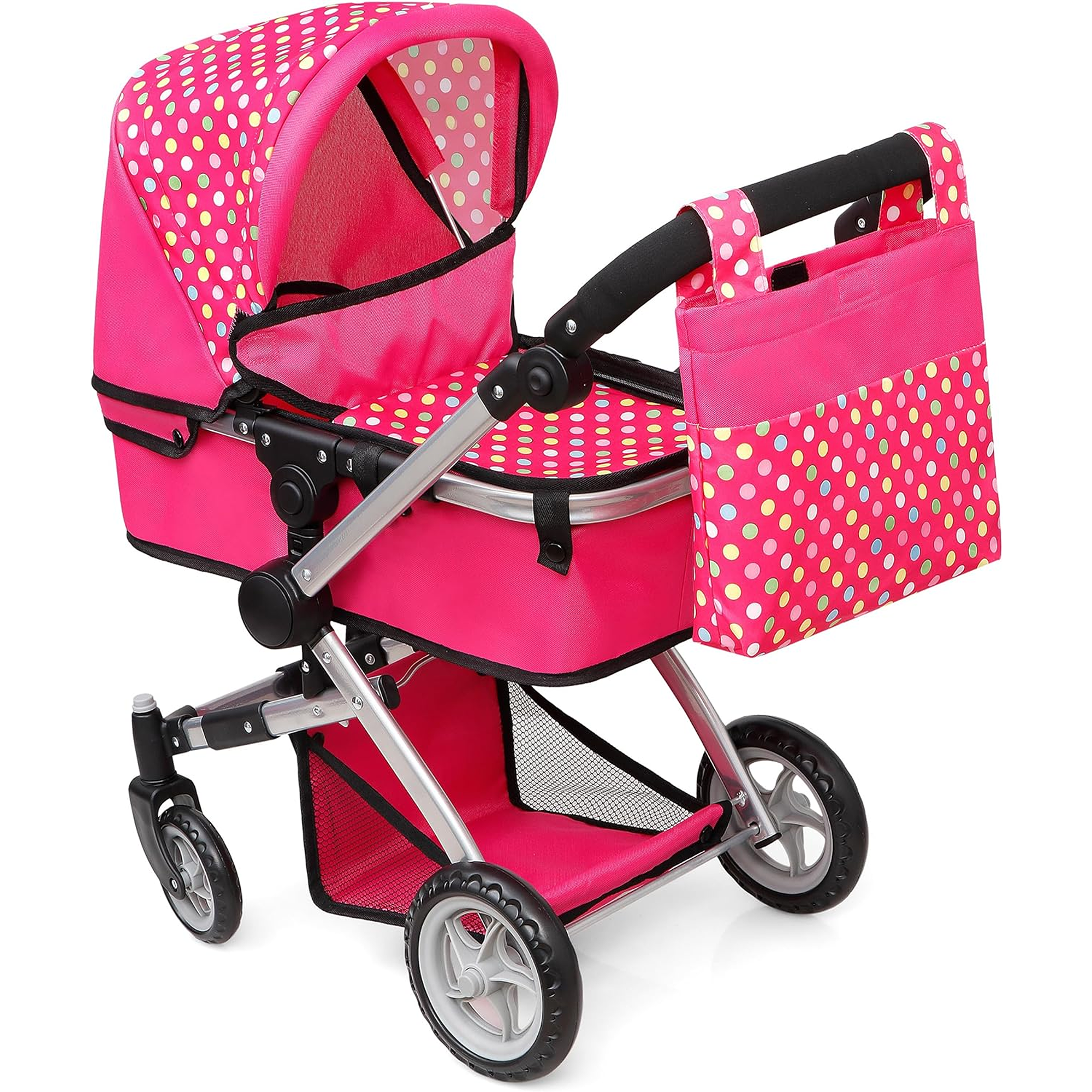 Foldable Baby Doll Stroller with Polka Dots – Adjustable Handle