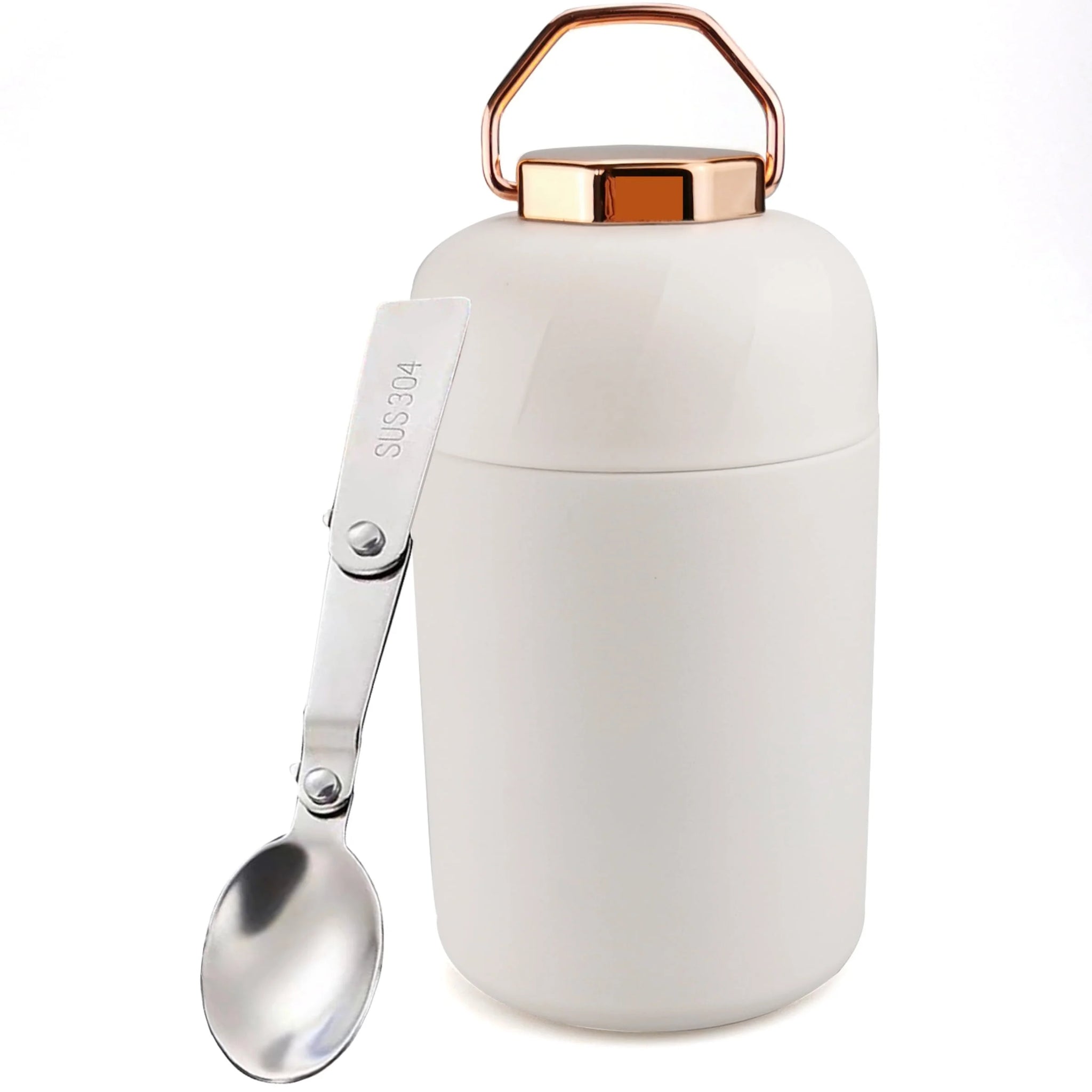 20oz White Stainless Steel Insulated Food Thermos with Spoon