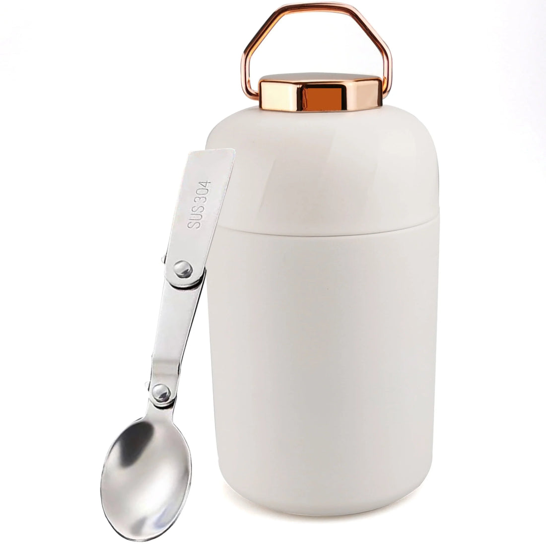 20oz White Stainless Steel Insulated Food Thermos with Spoon