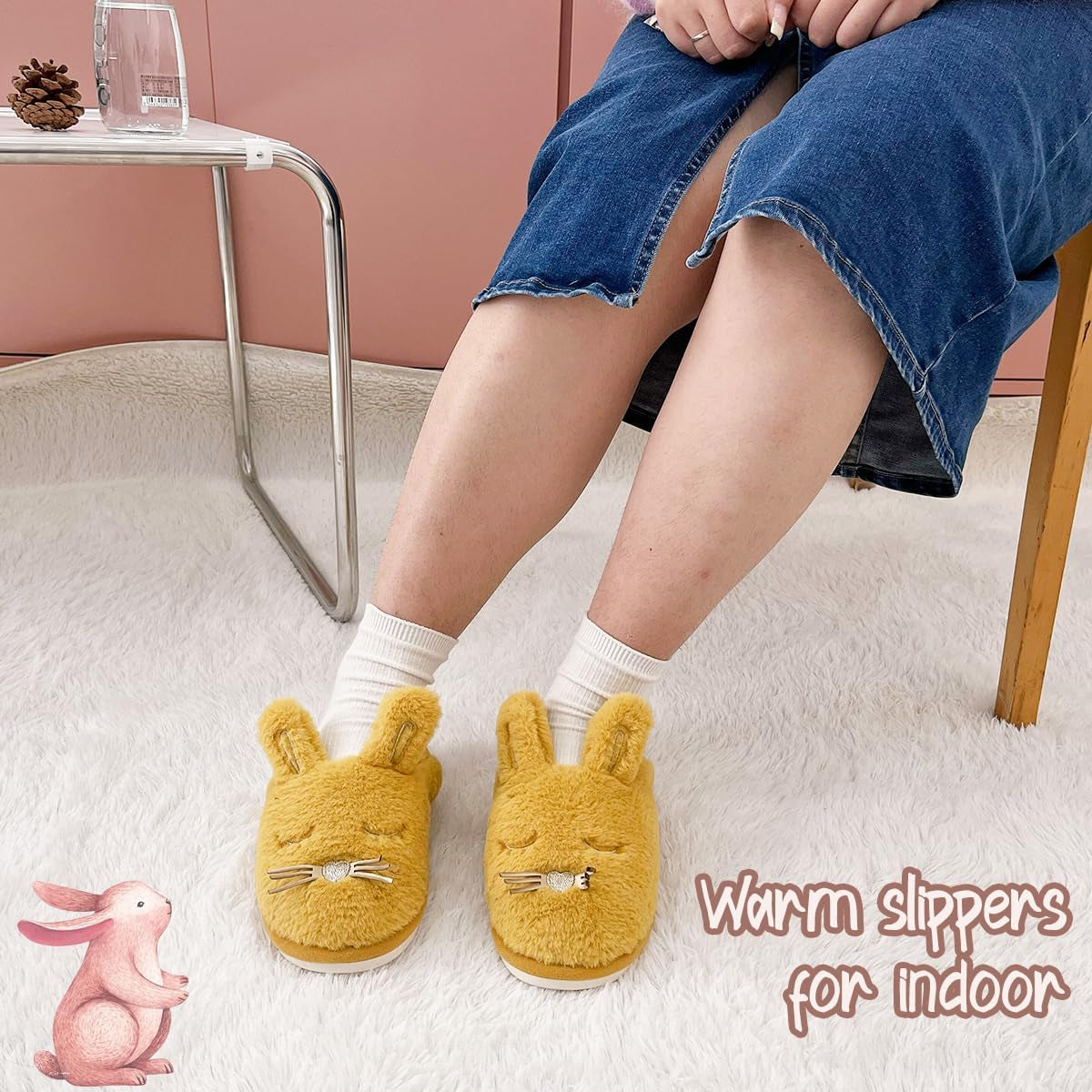 Cute Bunny Slippers for Women – Fuzzy Memory Foam Indoor/Outdoor