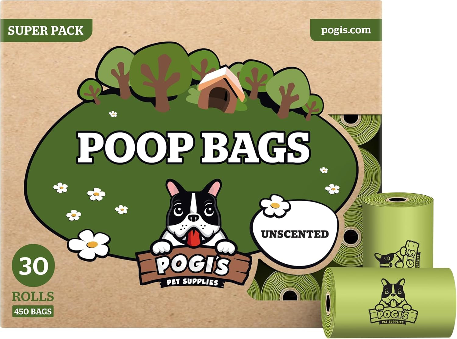 Pogi’s Dog Poop Bags – 450 Count, Unscented Leak-Proof Pet Waste Bags