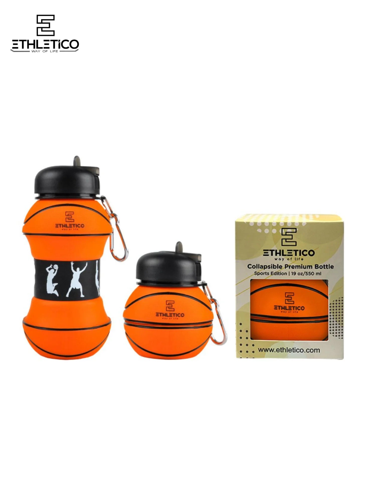 Basketball Silicone Collapsible Water Bottle for Kids, 19oz Leakproof