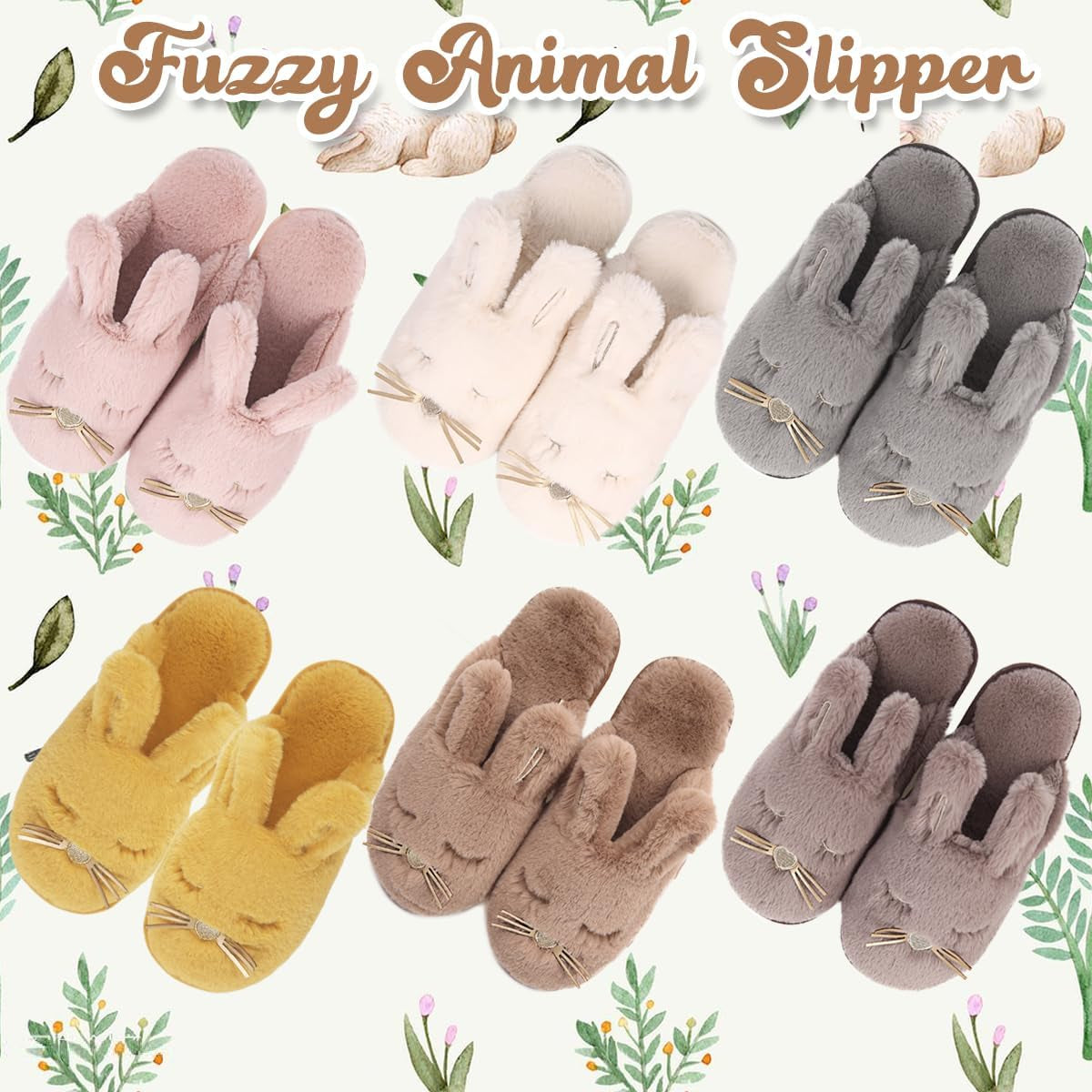 Cute Bunny Slippers for Women – Fuzzy Memory Foam Indoor/Outdoor