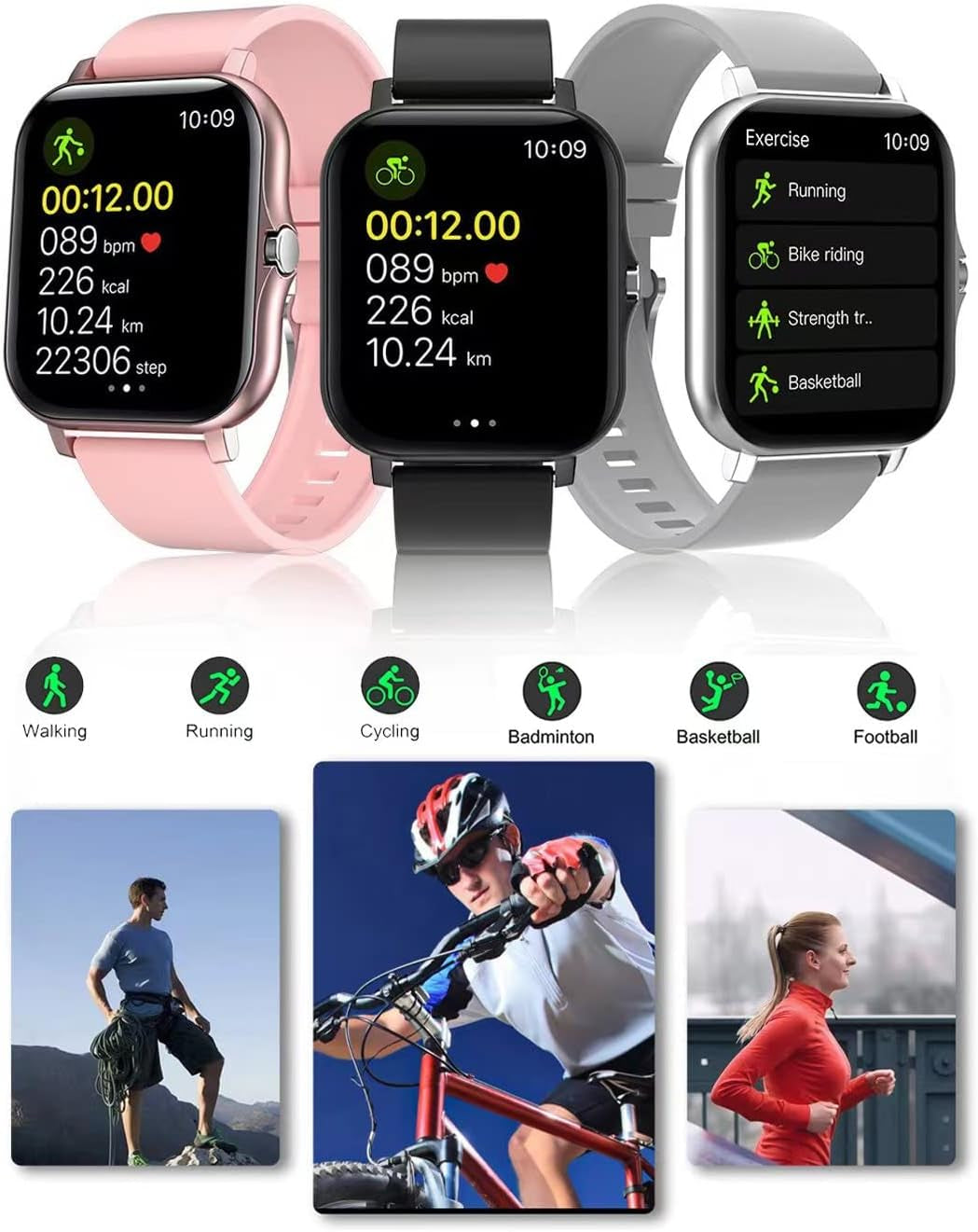 Smart Fitness Tracker Watch – Heart, Sleep, SpO2, 8 Modes, Waterproof