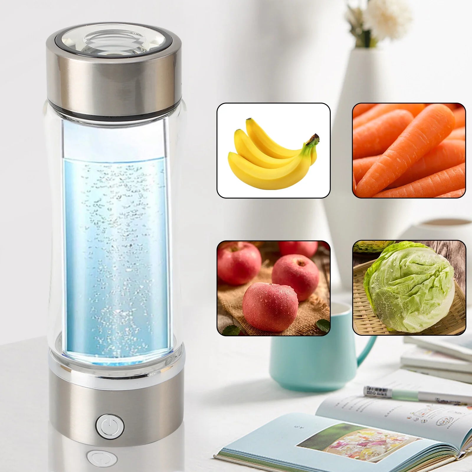 Portable Hydrogen Water Generator Bottle – 420ml Silver
