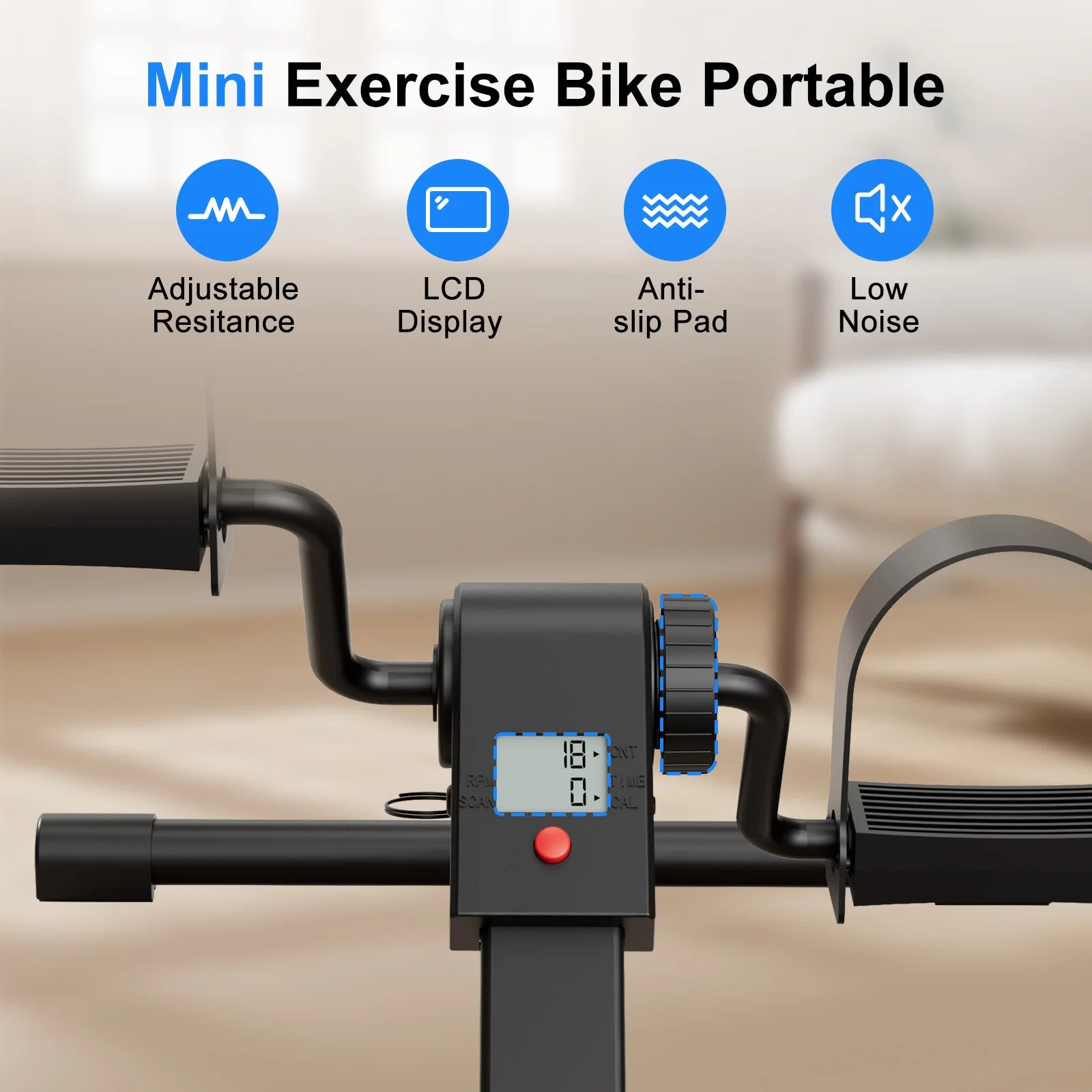 Mini Under Desk Pedal Exerciser – Folding Bike with Display for Arms & Legs